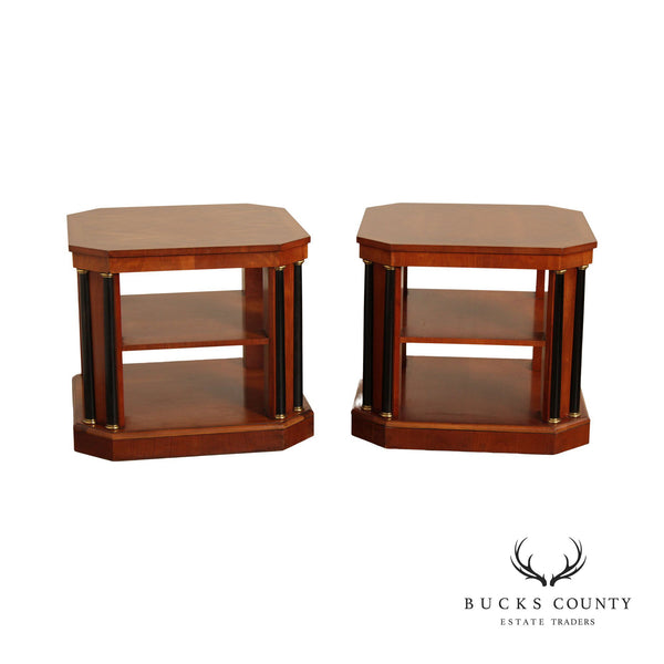 Baker Furniture Neoclassical Style Pair of Cherry Three-Tier Side Tables