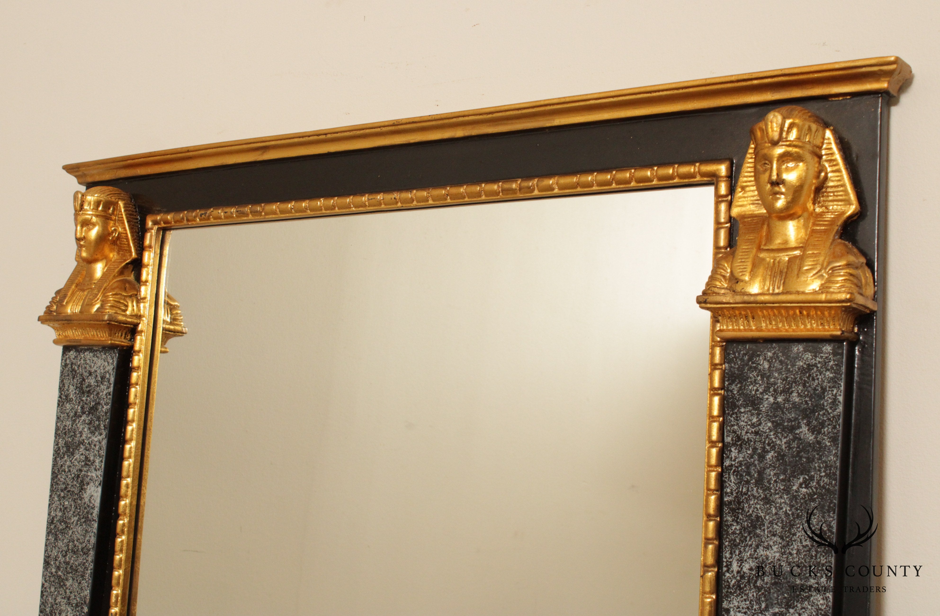 Neo-Classical Egyptian Revival Style Partial Gilt Wall Mirror