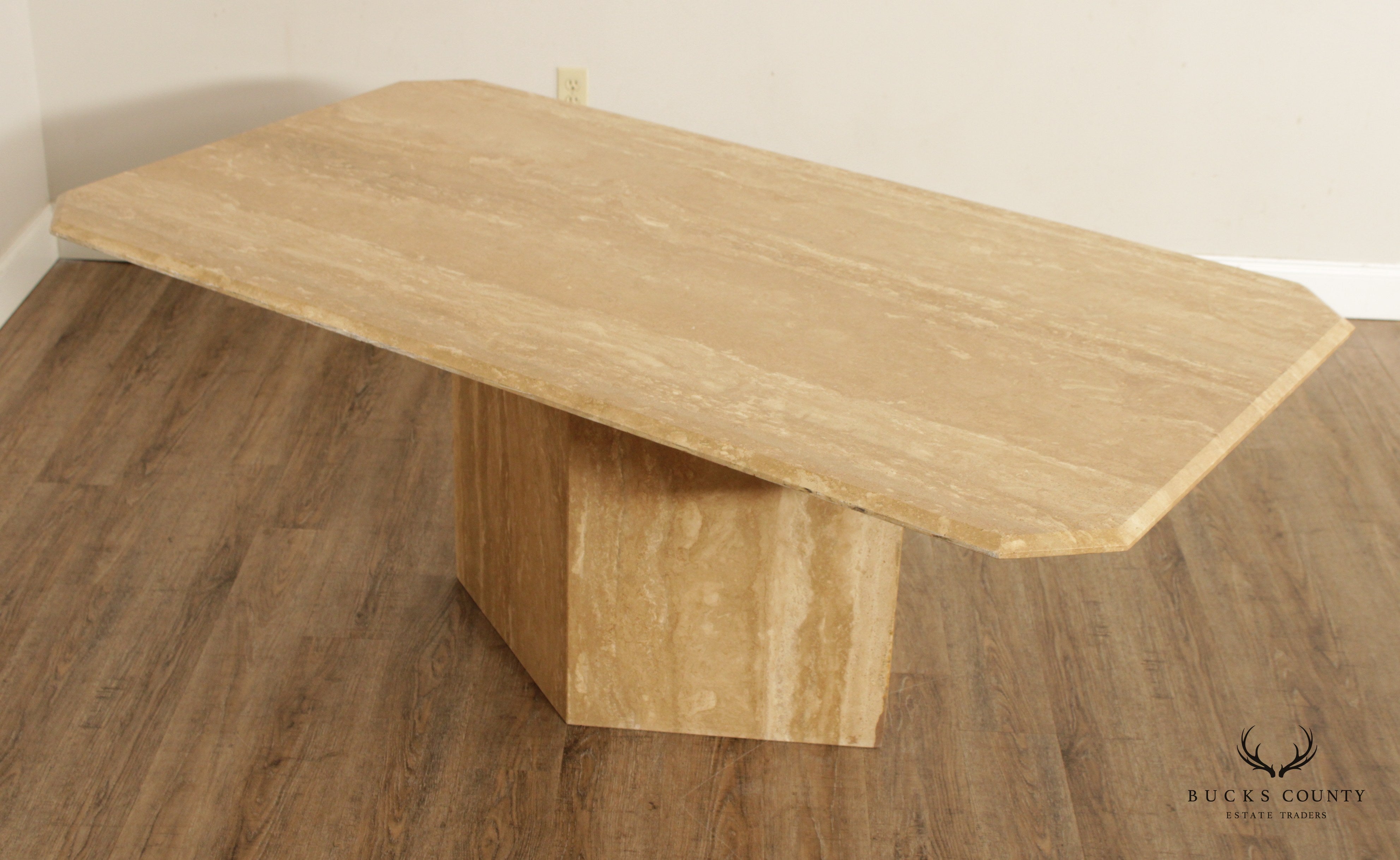 Postmodern Vintage Italian Travertine Pedestal Dining Table