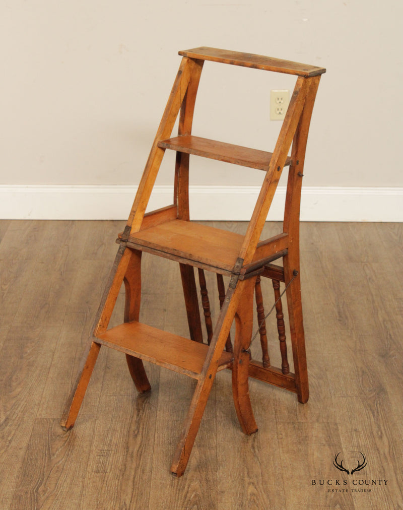 Library Metamorphic Vintage Wood Folding Step Ladder