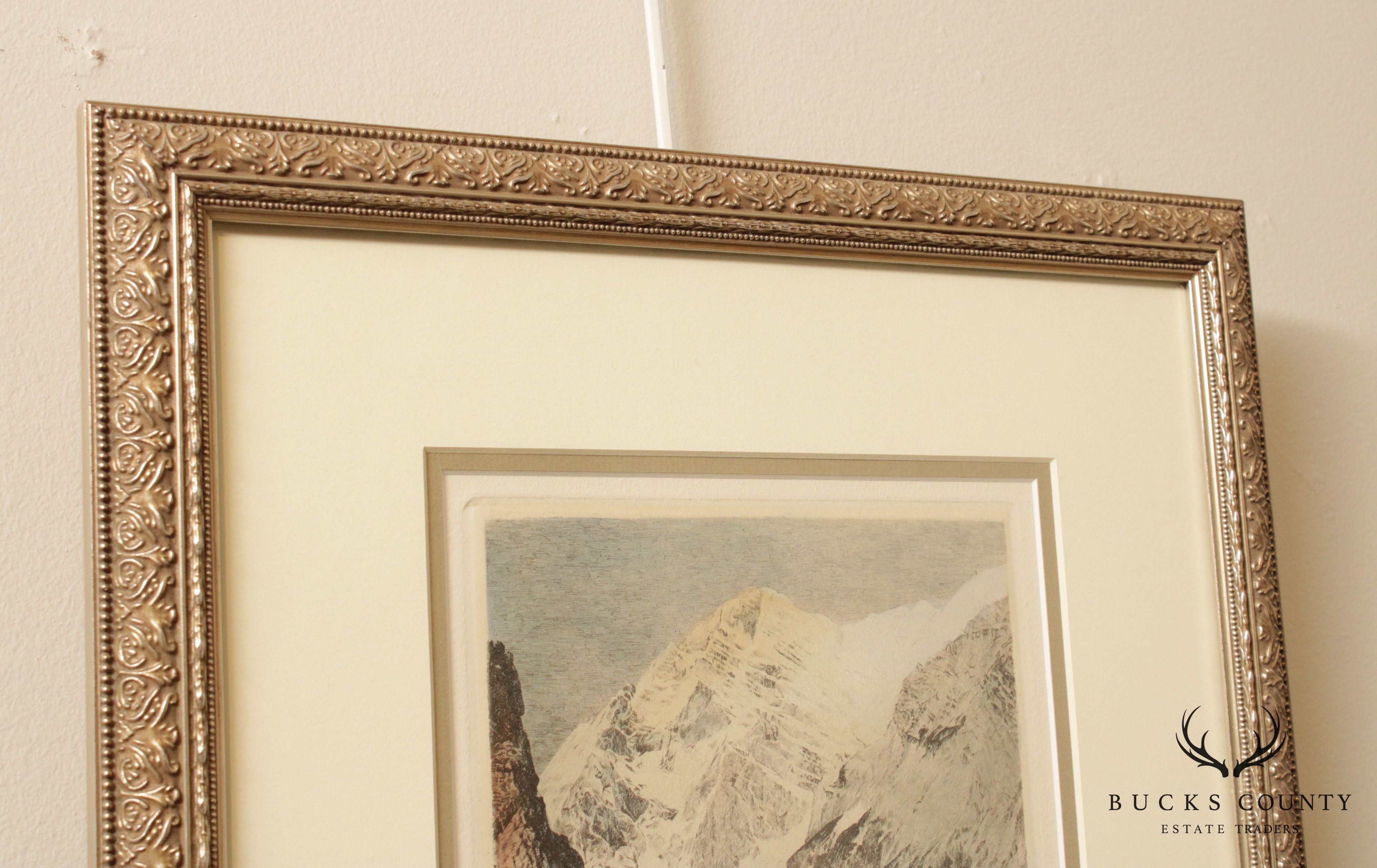 Antique European Mountain Scene, Etching