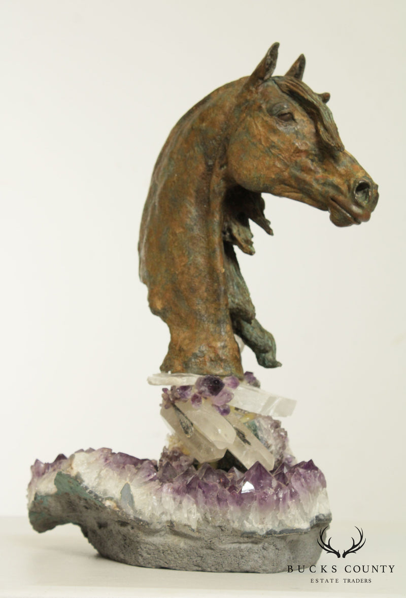 Jose Luis De Casasola Bronze Stallion and Amethyst Sculpture