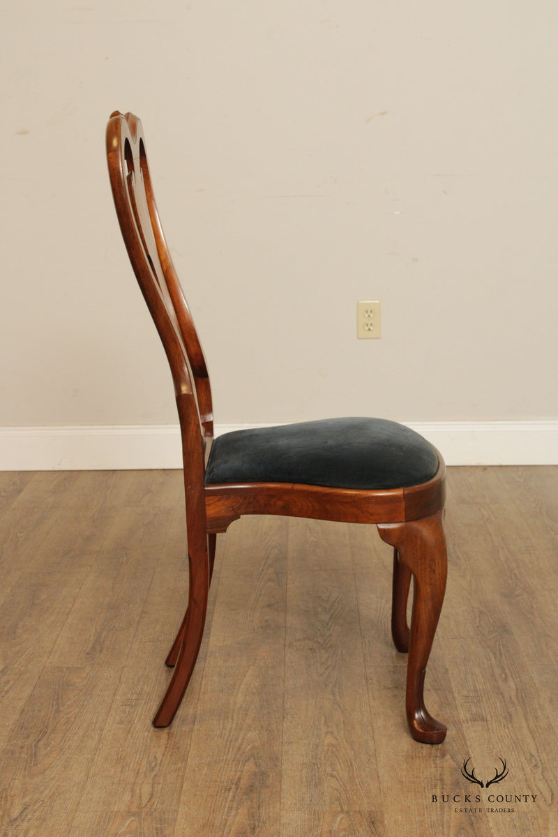 Queen Anne Style Bench Made Set of 6 Walnut Dining Chairs