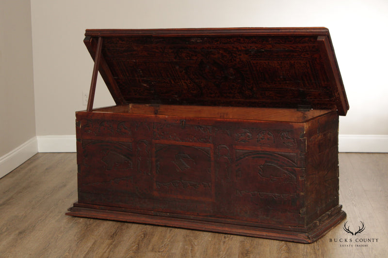 Antique Italian Large Carved Cedar Wood Cassone or Blanket Chest
