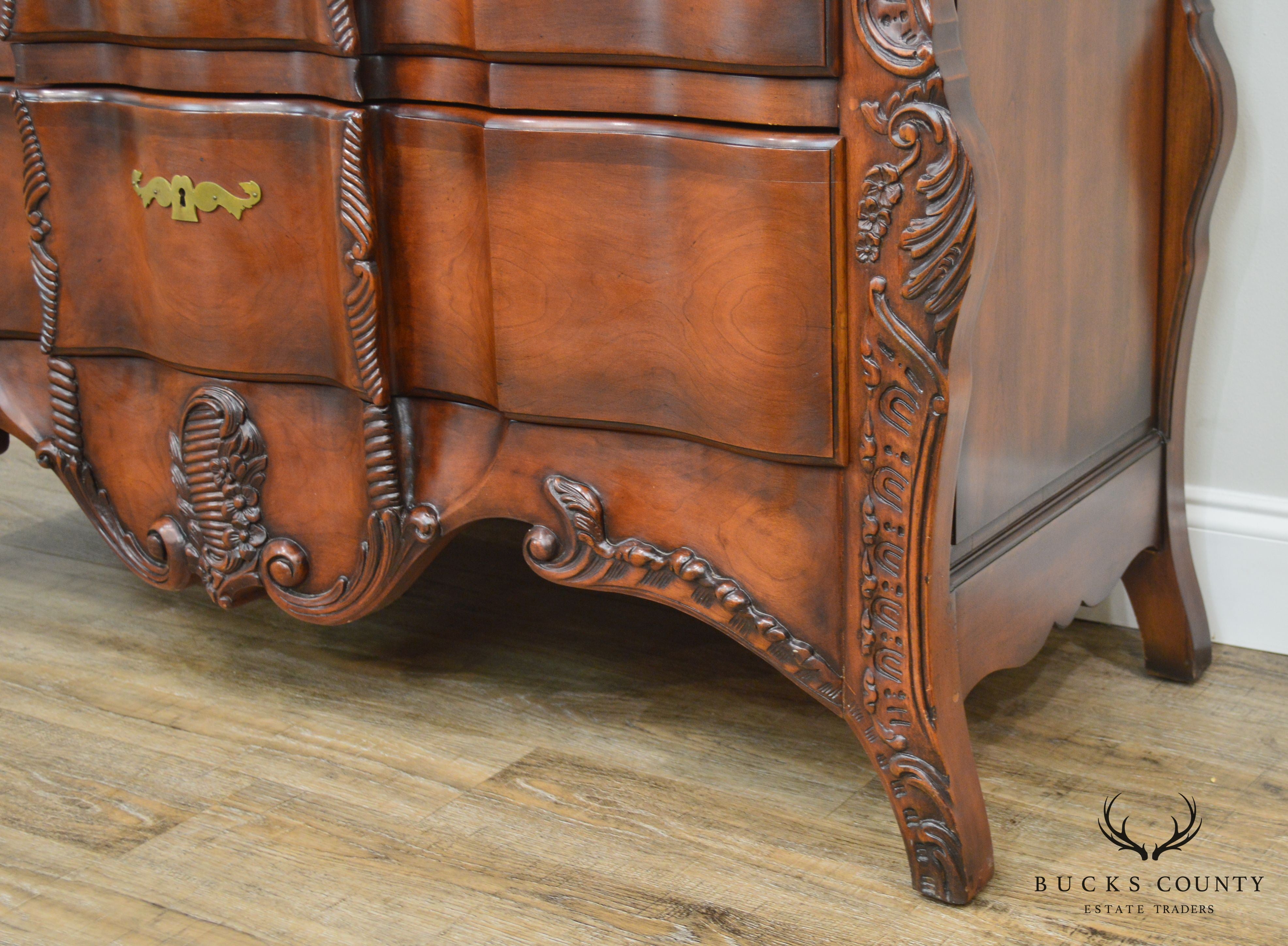 Widdicomb French Louis XV Style Fruitwood Carved Serpentine Chest of Drawers