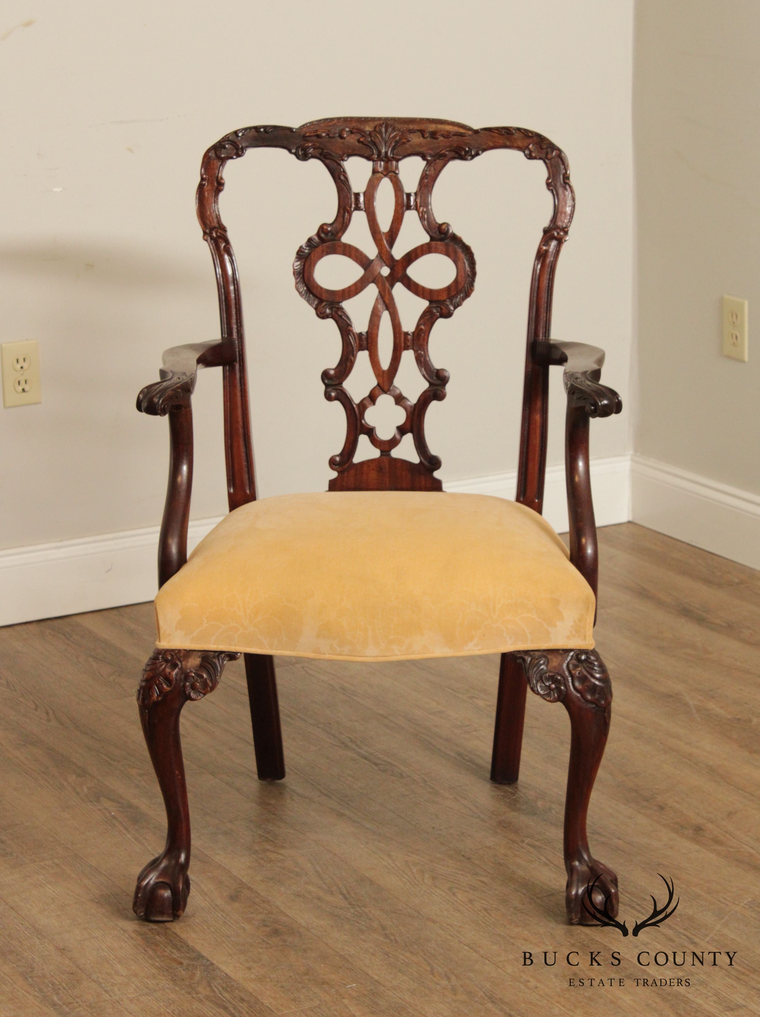 Custom Quality Georgian Style Carved Mahogany Arm Chair