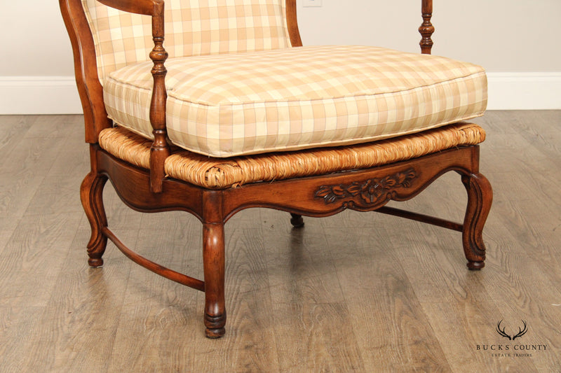 French Country Style Pair of Carved Bergere Lounge Chairs