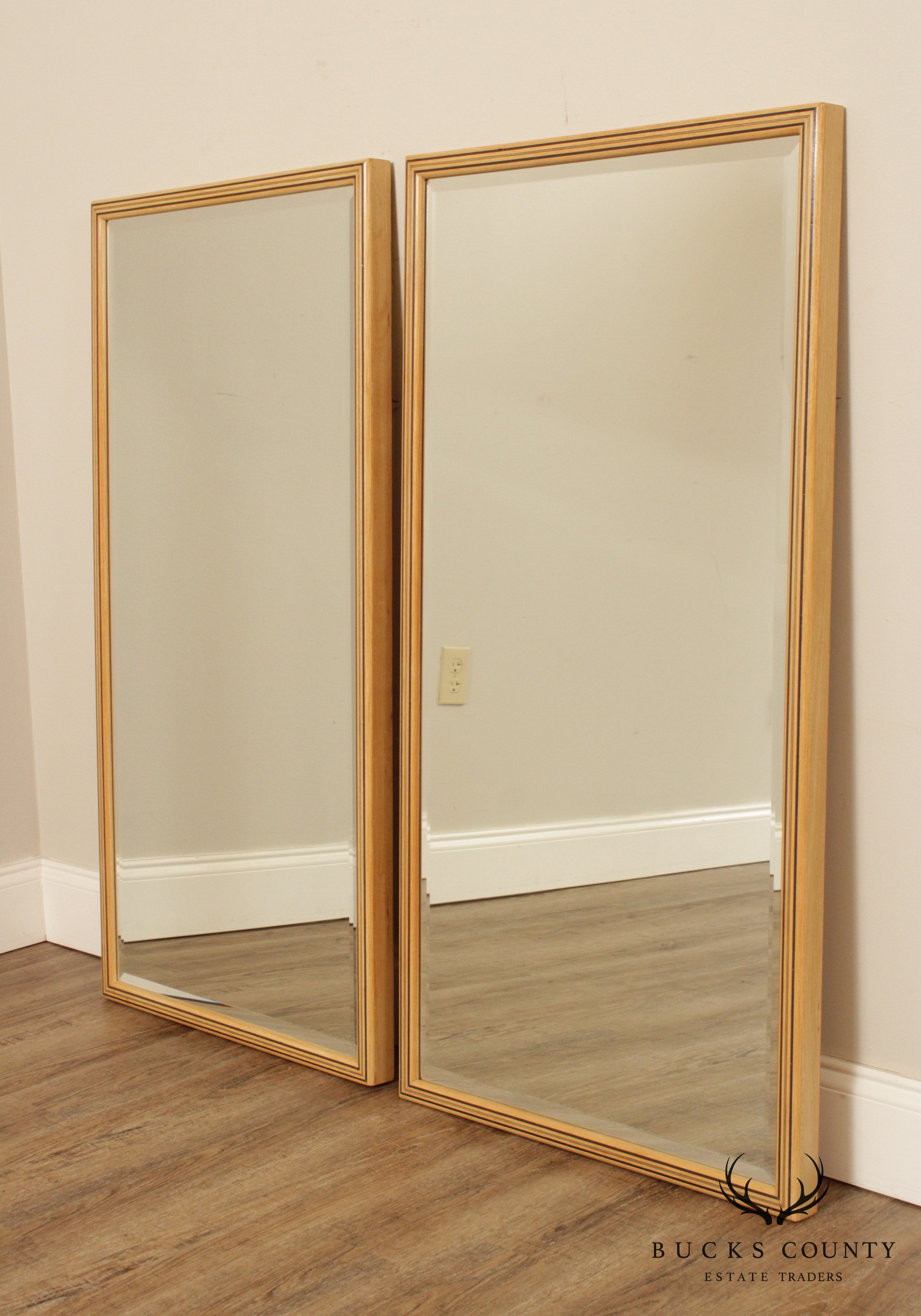 Henredon Scene Two Pair Inlaid Beveled Wall Mirrors