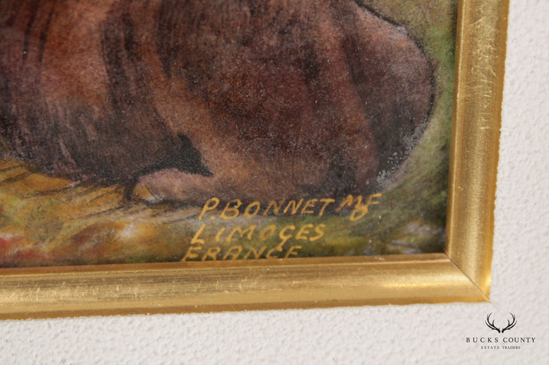 Pierre Bonnet 'Buffalo Hunter' Limoges France Enamel Wall Plaque