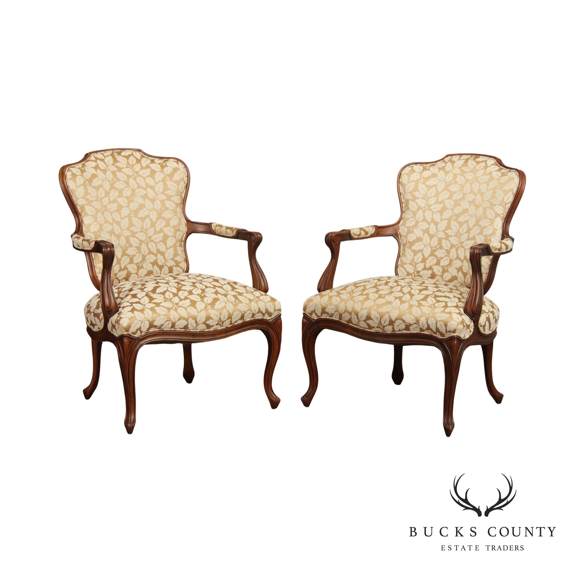 Hickory Chair French Louis XV Style Pair of Fauteuil Armchairs