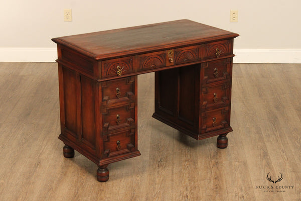 Kittinger Tudor Style Antique Walnut Pedestal Writing Desk