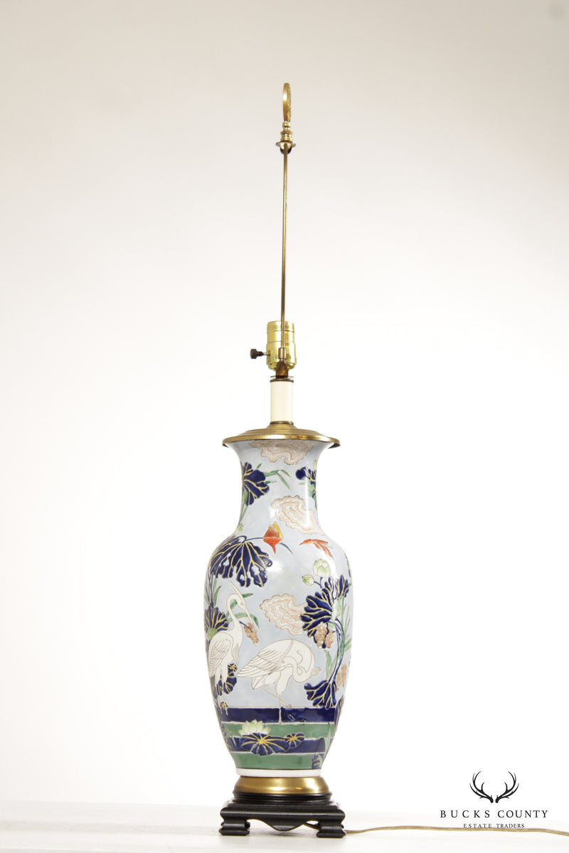 Vintage Japanese Enameled Porcelain Vase Table Lamp