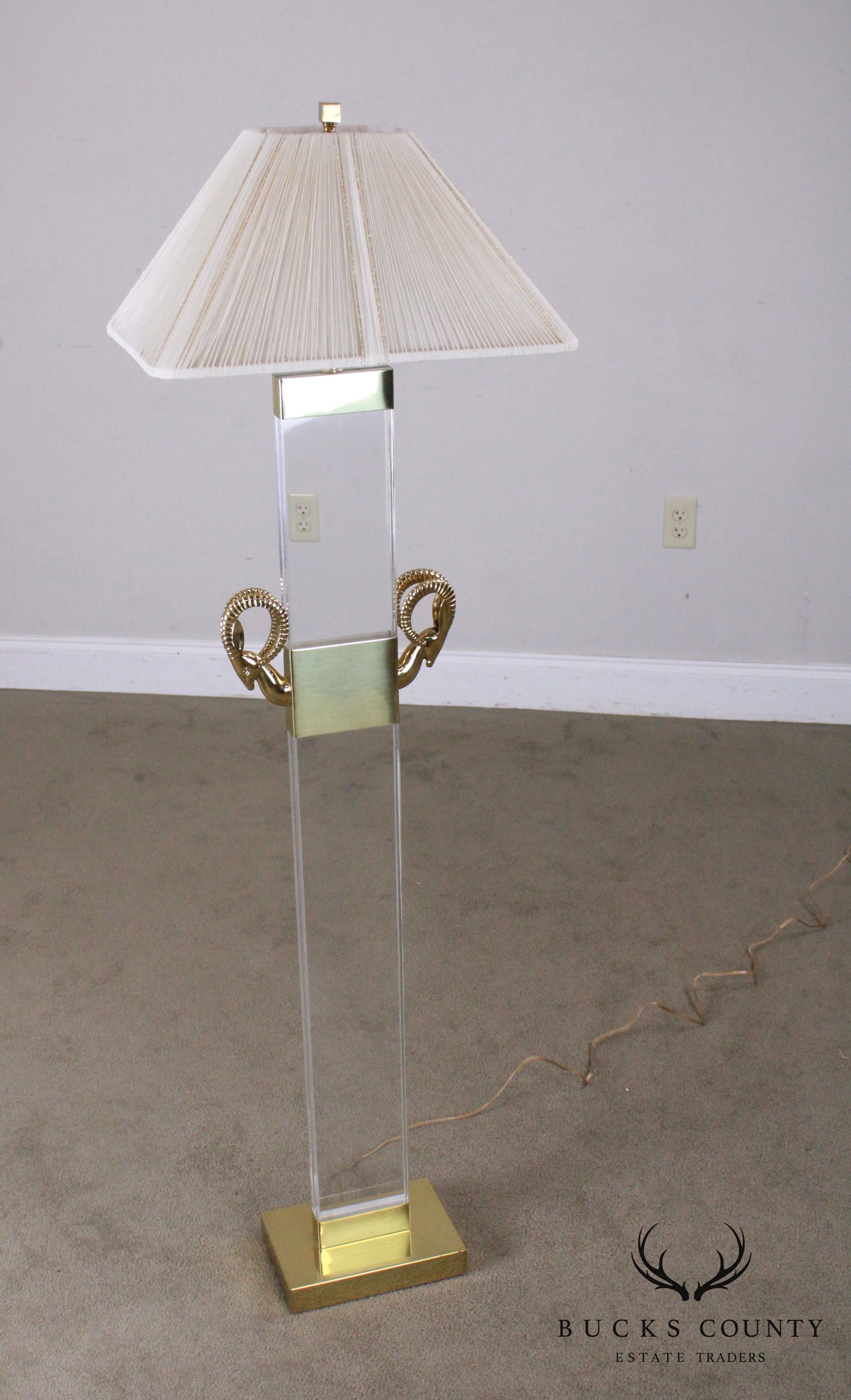 Lucite & Brass Ram's Head Vintage Floor Lamp