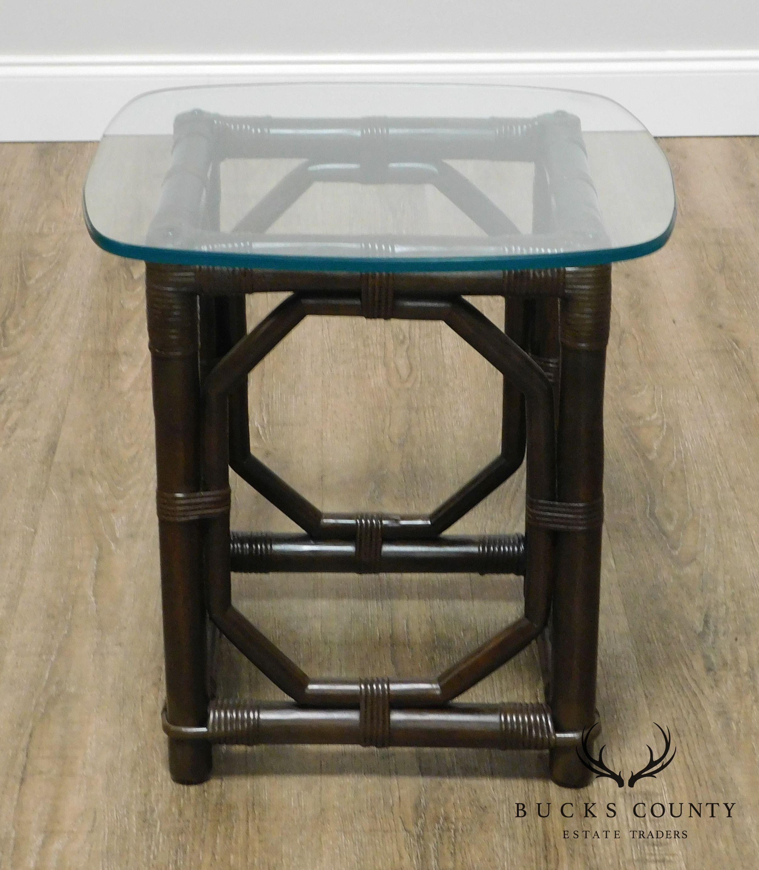 Ficks Reed Vintage Rattan Glass Top Side Table