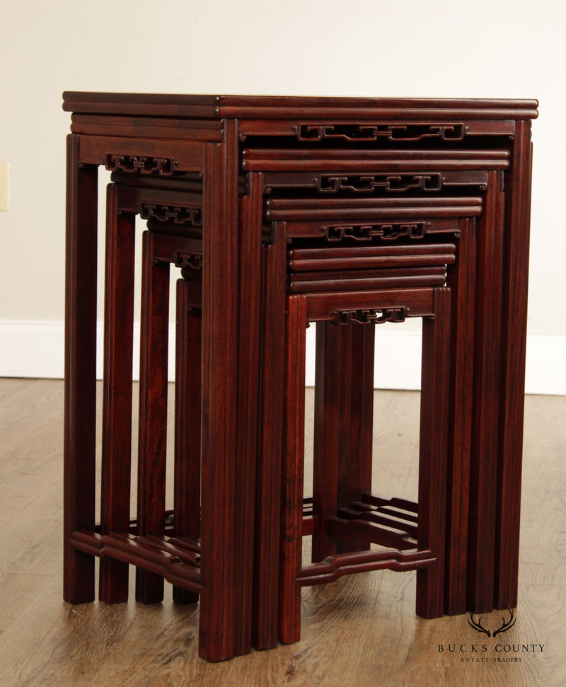Chinese Set of Four Carved Hardwood Nesting Tables
