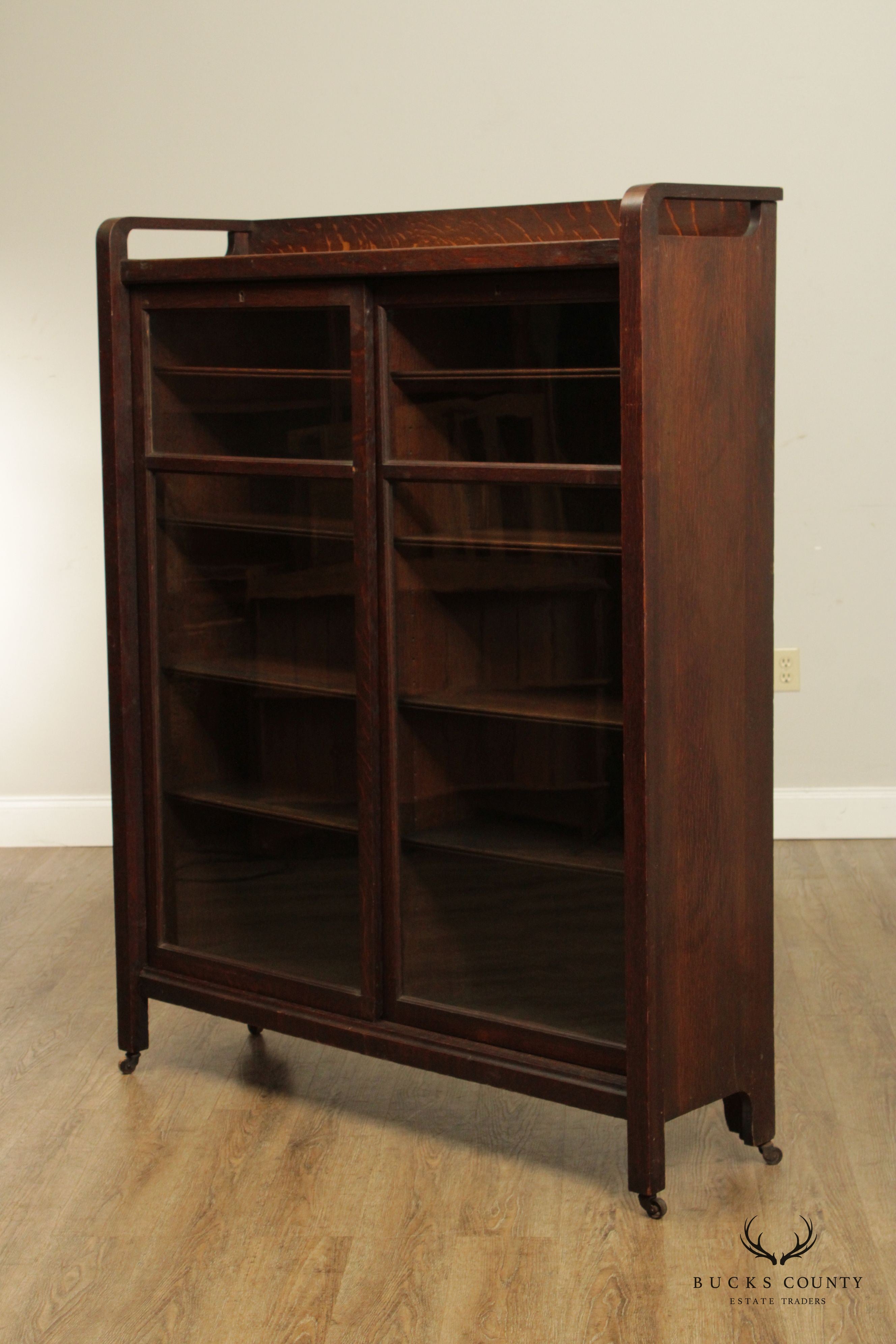 Antique Arts & Crafts Mission Oak Two Door Bookcase