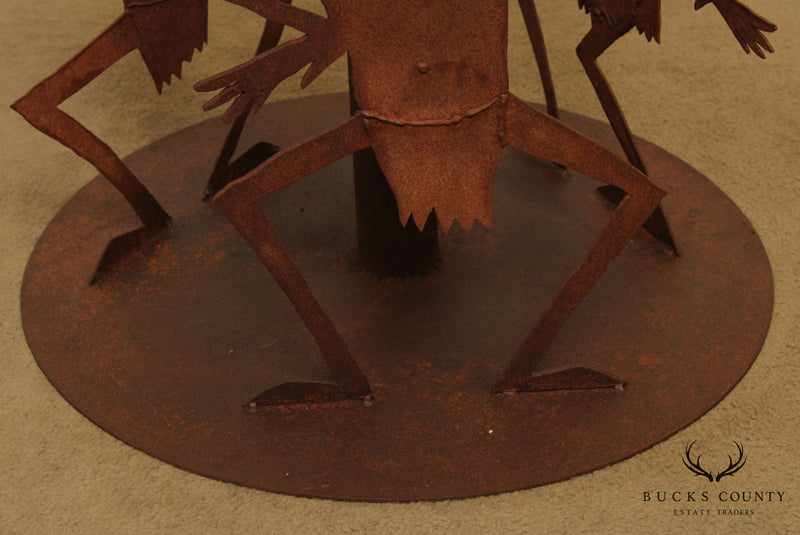 Studio Crafted Rusted Steel Round Garden Table, Dancing Figures