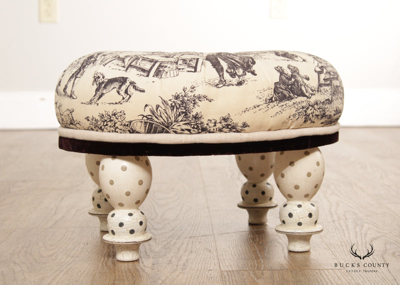 Blue Star Design French Toile Round Foot Stool