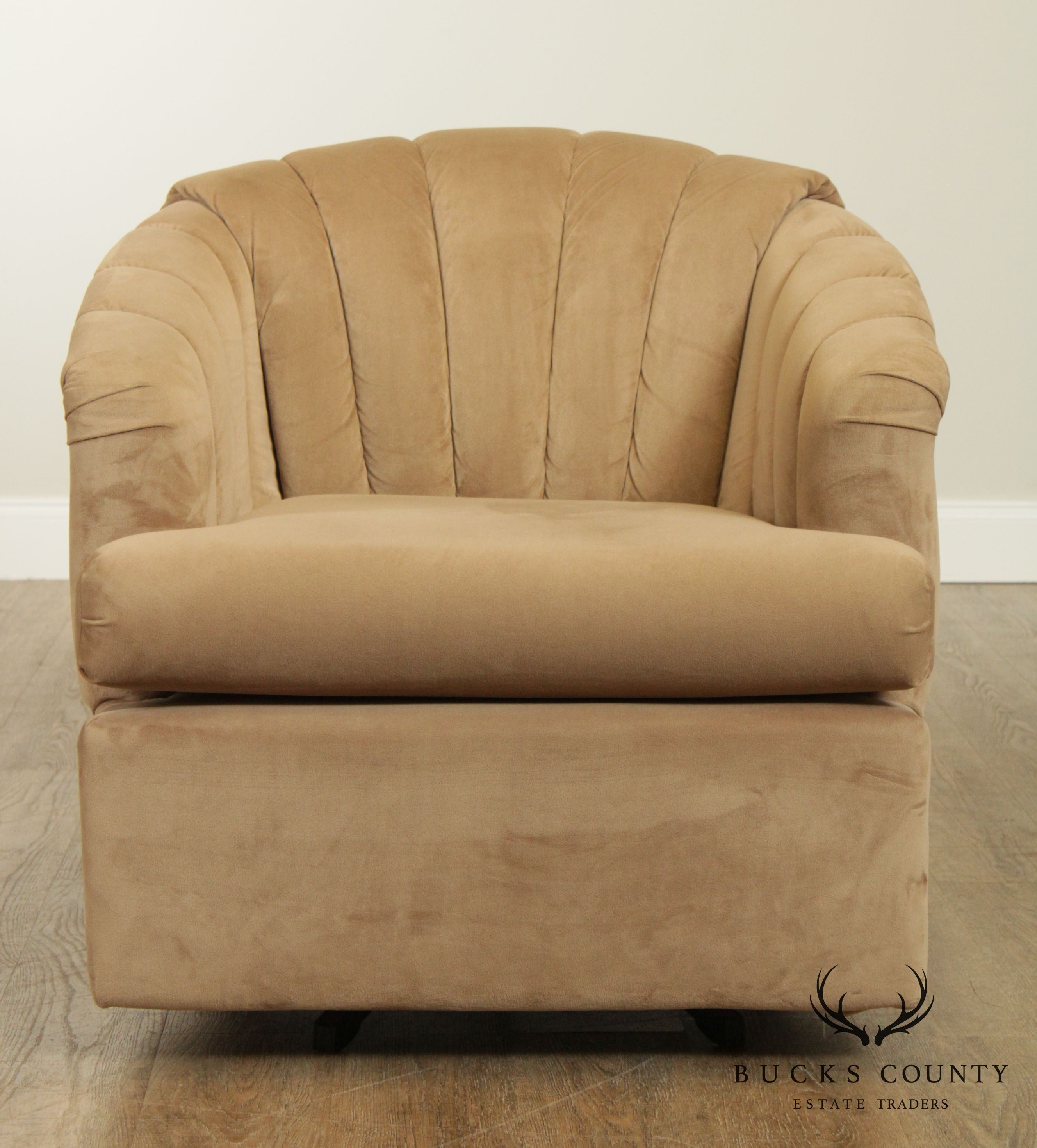 Mid Century Modern Style Channel Back Swivel Club Chair