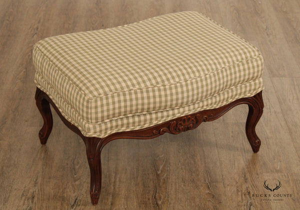French Louis XV Style Gingham Upholstered Ottoman