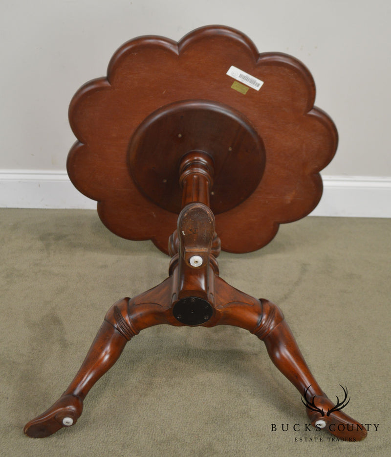 Maitland Smith Regency Style Mahogany Scalloped Top Pedestal Side Table
