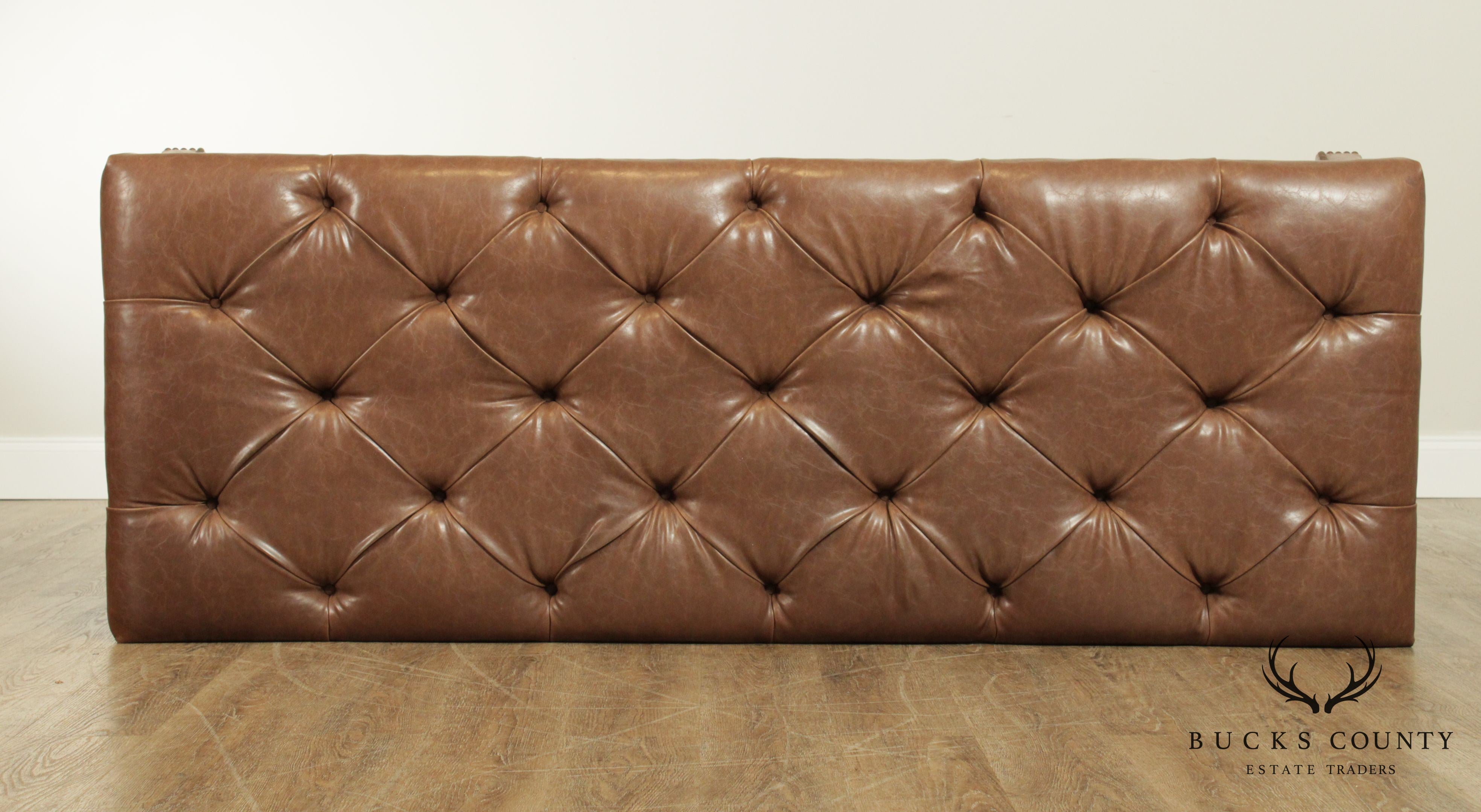 Custom Quality Brown Leather Tufted Long Bench