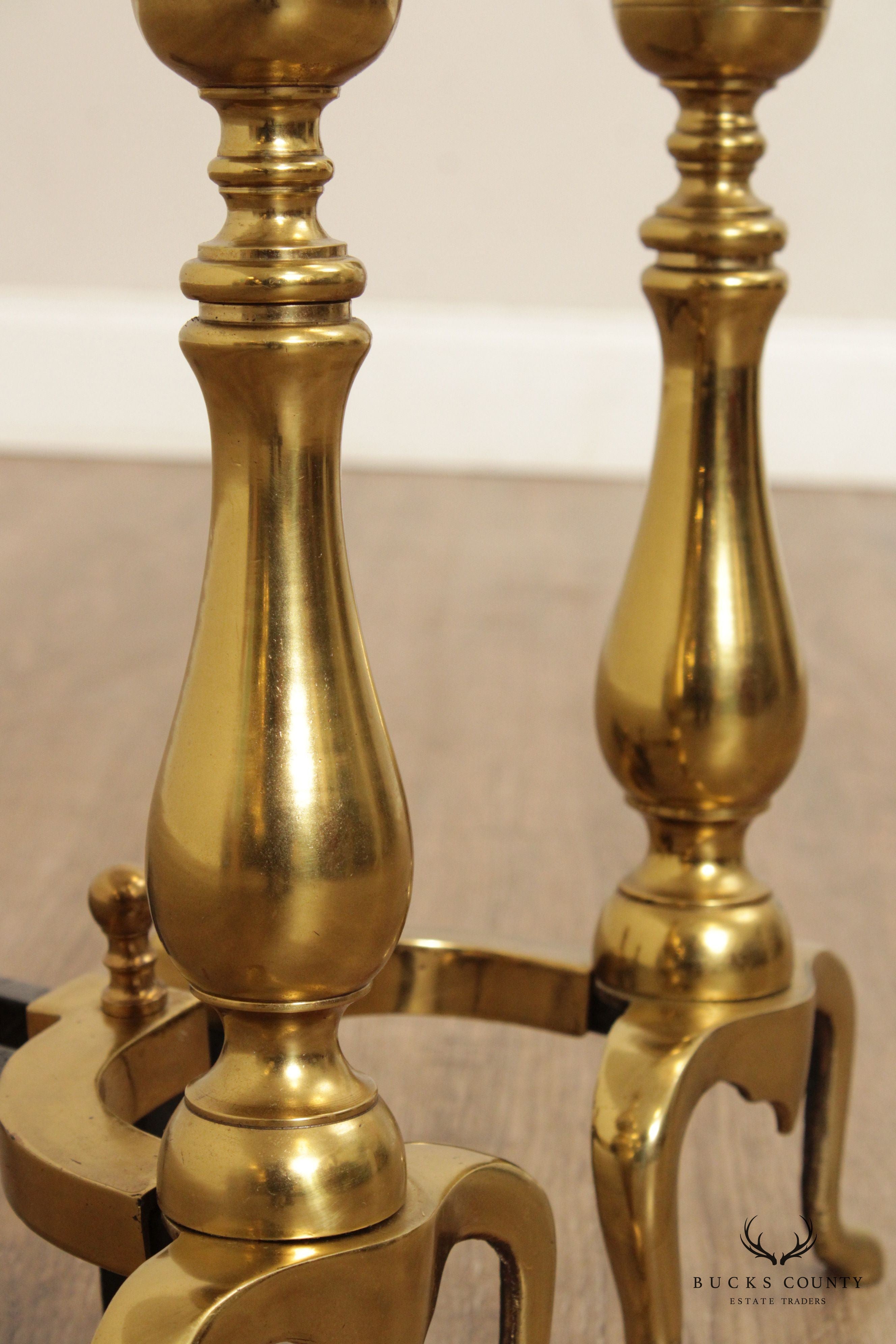 Federal Style Pair of Brass Andirons