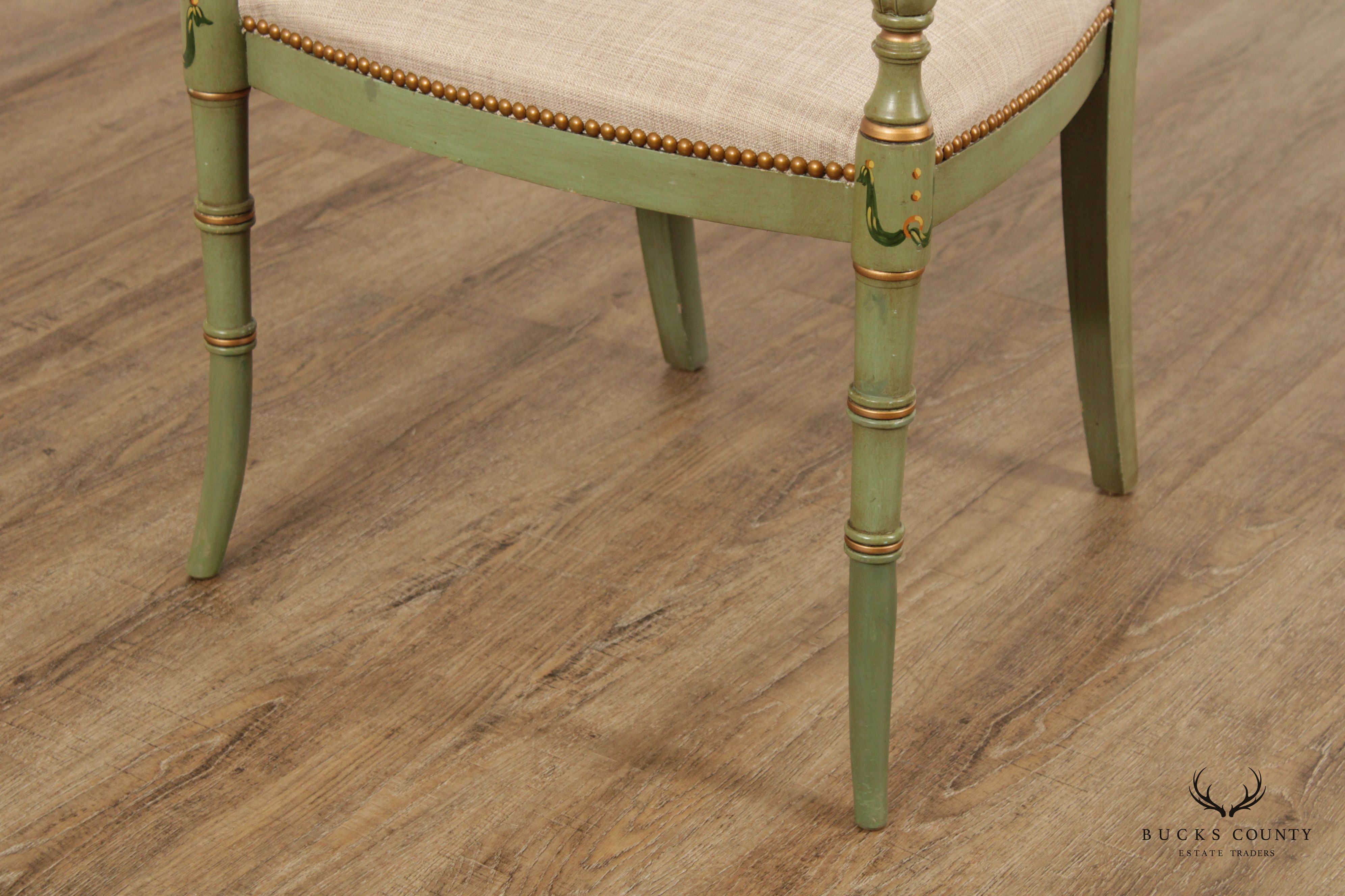 English Regency Style Cane Back Green-Painted Armchair