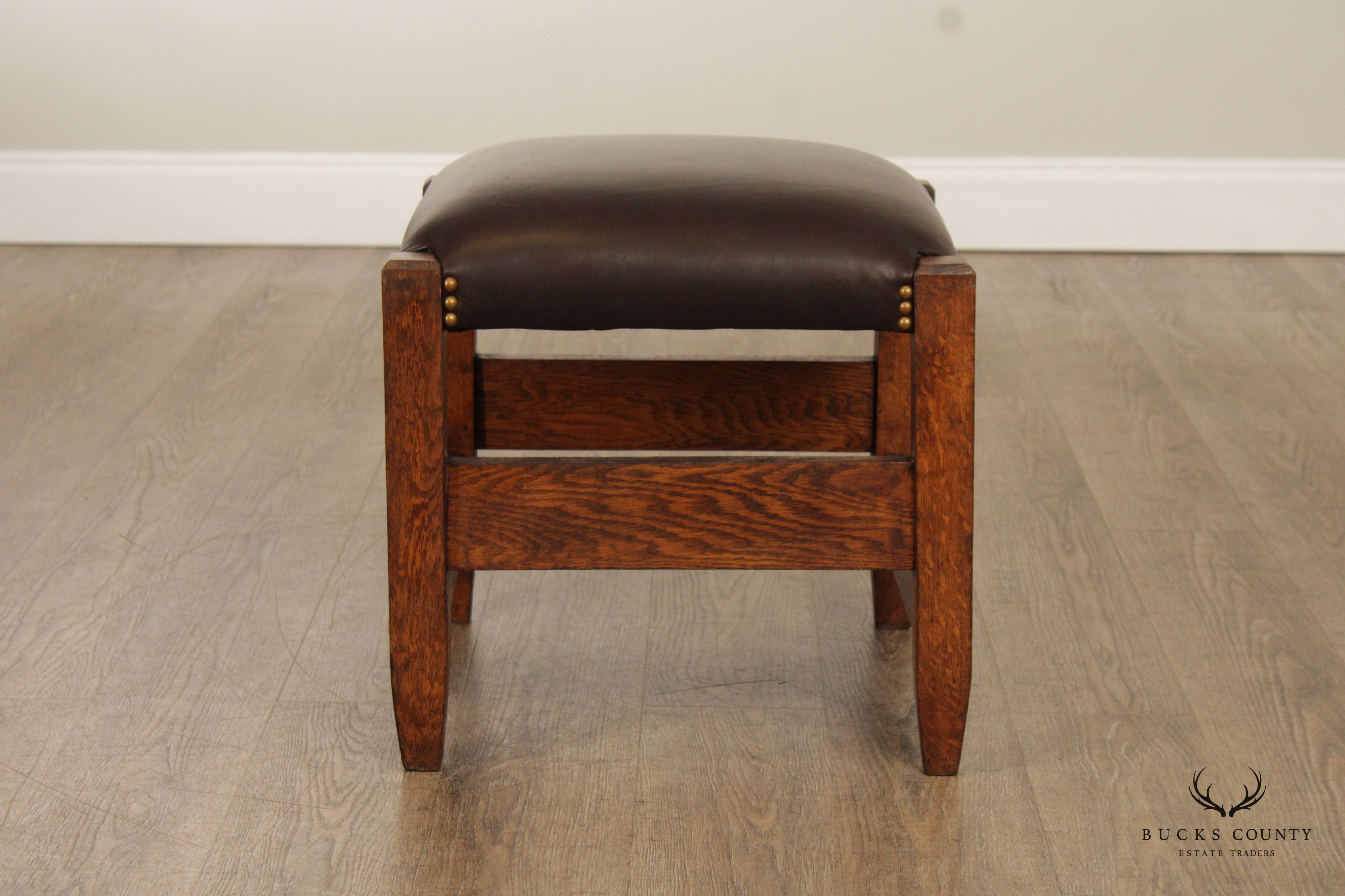 Antique Mission Oak and Leather Footstool