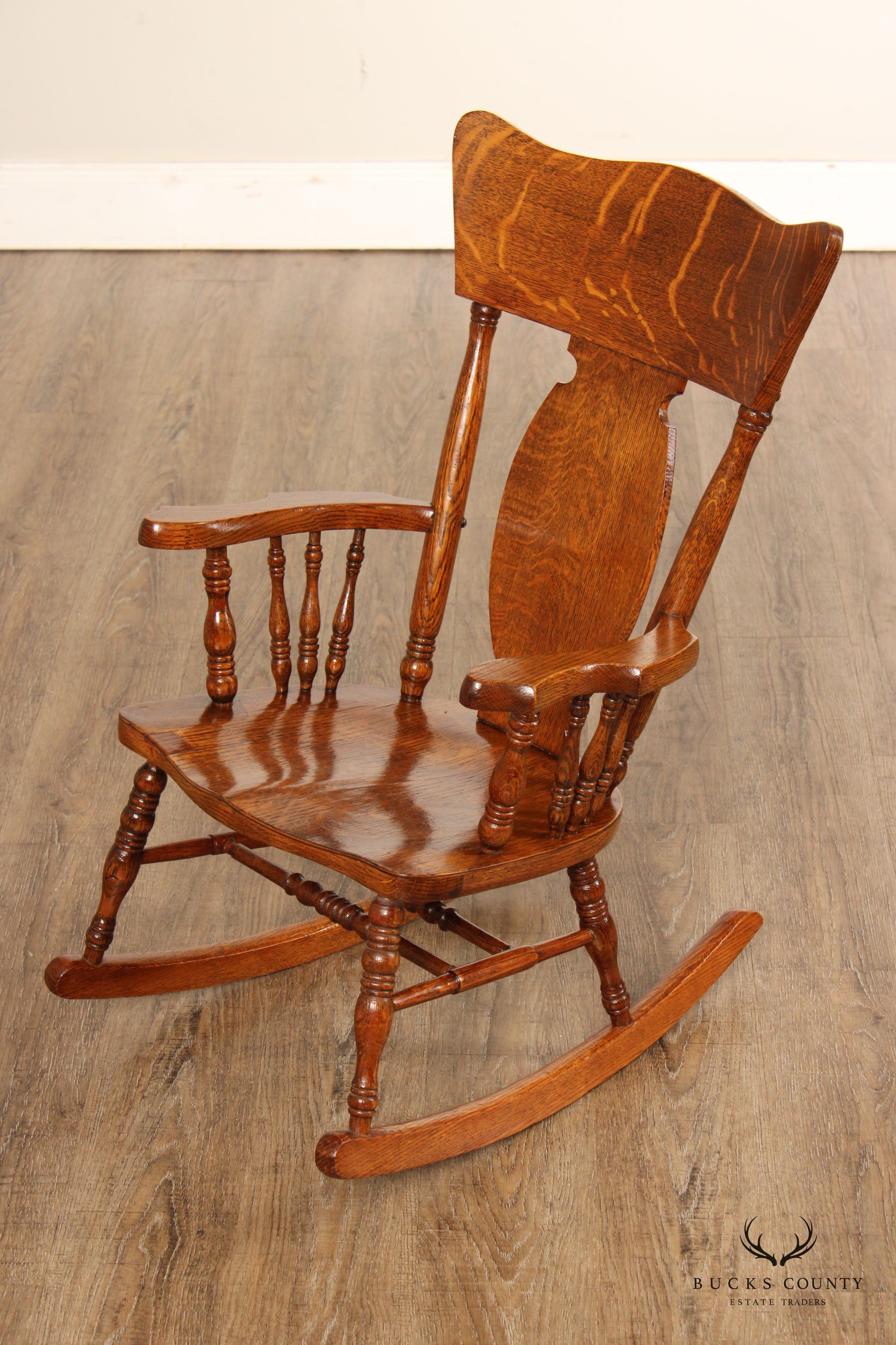 Antique Victorian Oak Child's Miniature Rocker