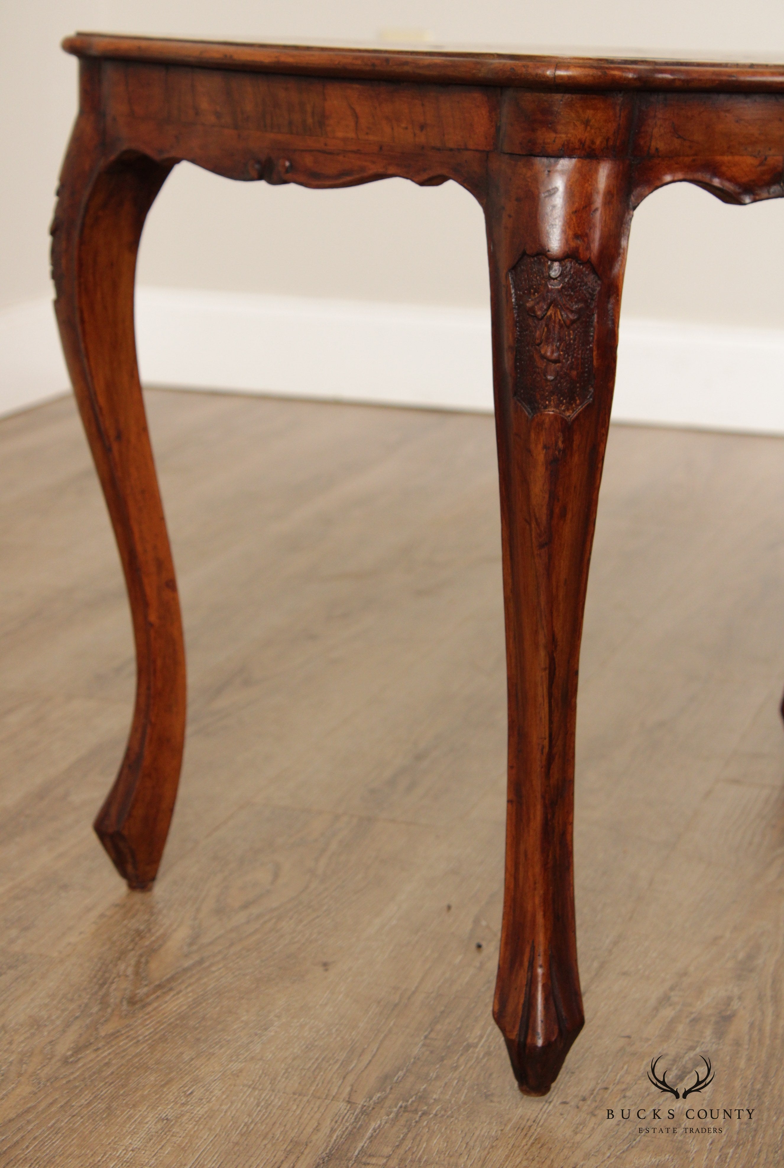 Italian Provincial Antique Walnut & Oyster Wood End Tables