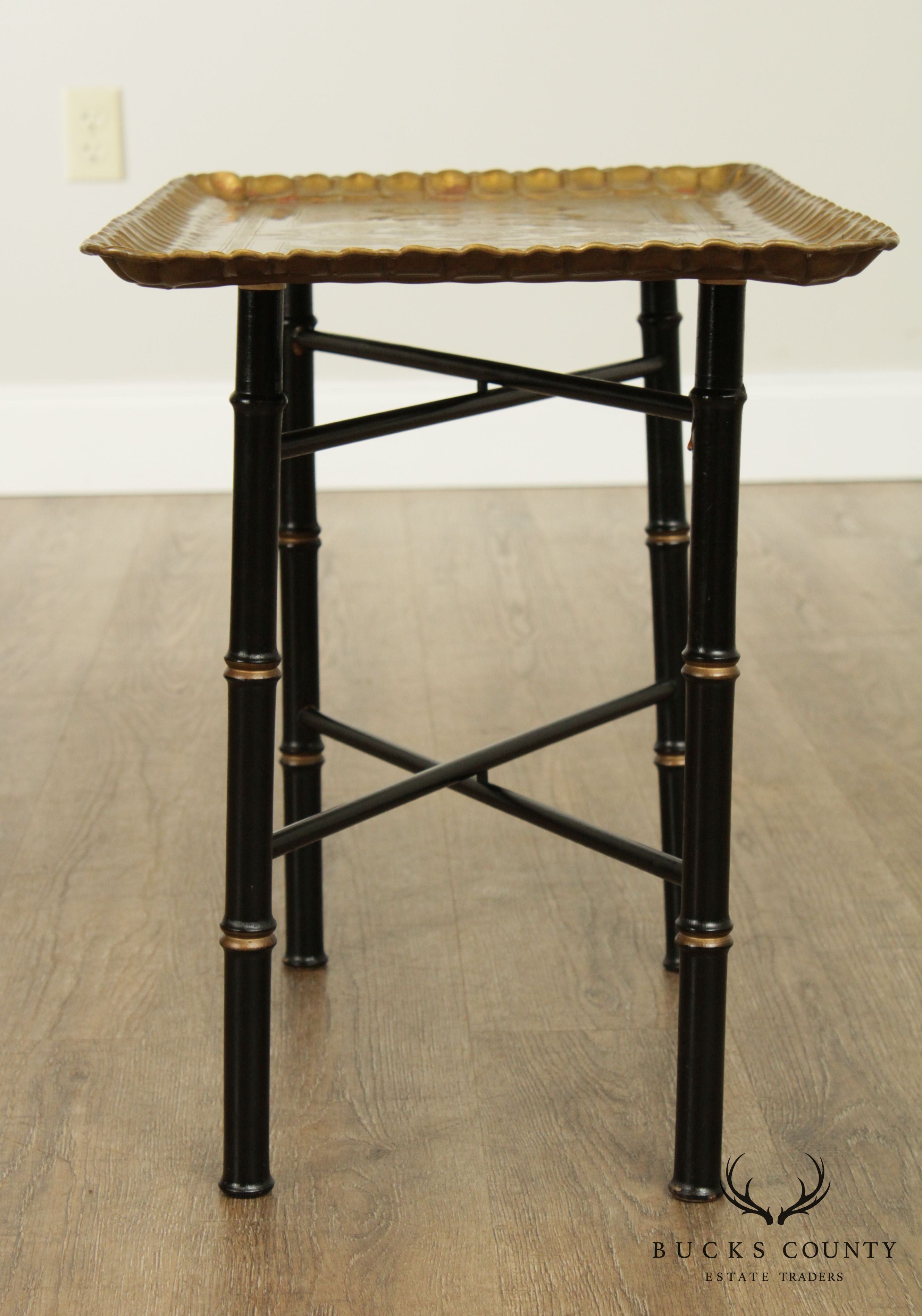 Vintage Faux Bamboo Brass Tray Top Coffee Table