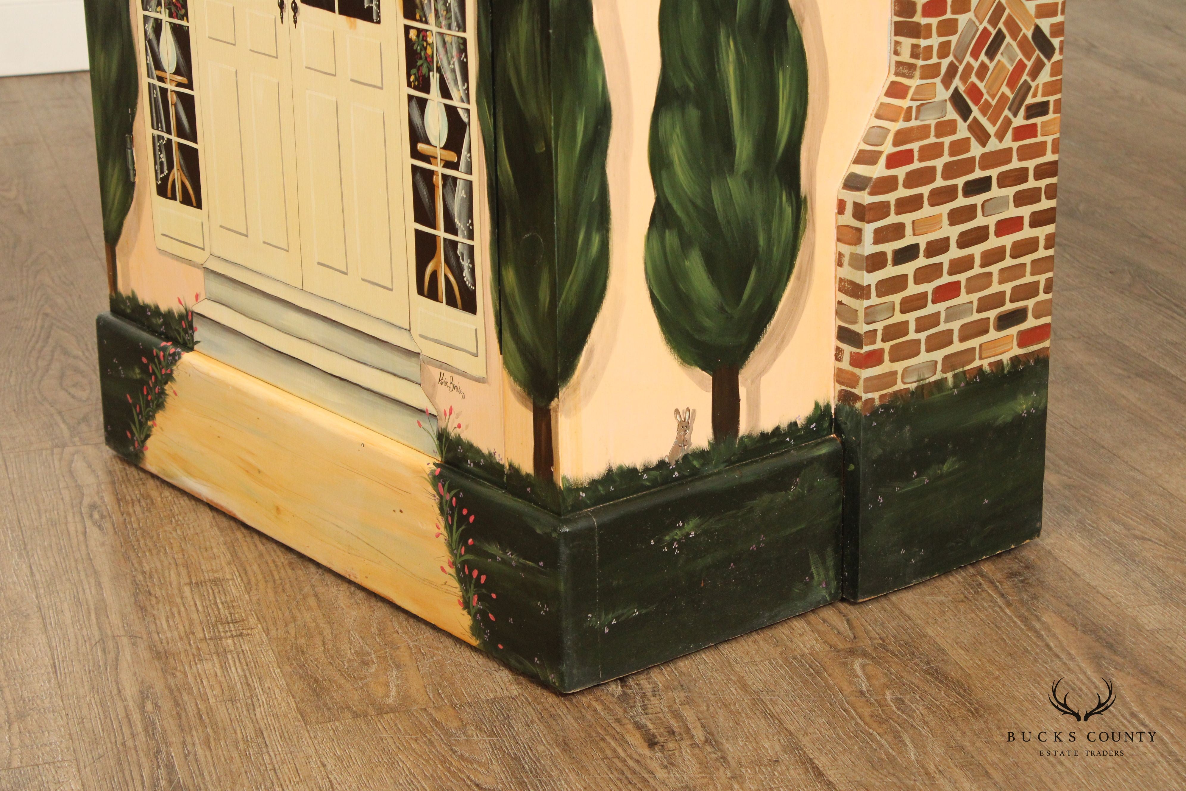 Hand Painted House Storage Cabinet or Bookcase