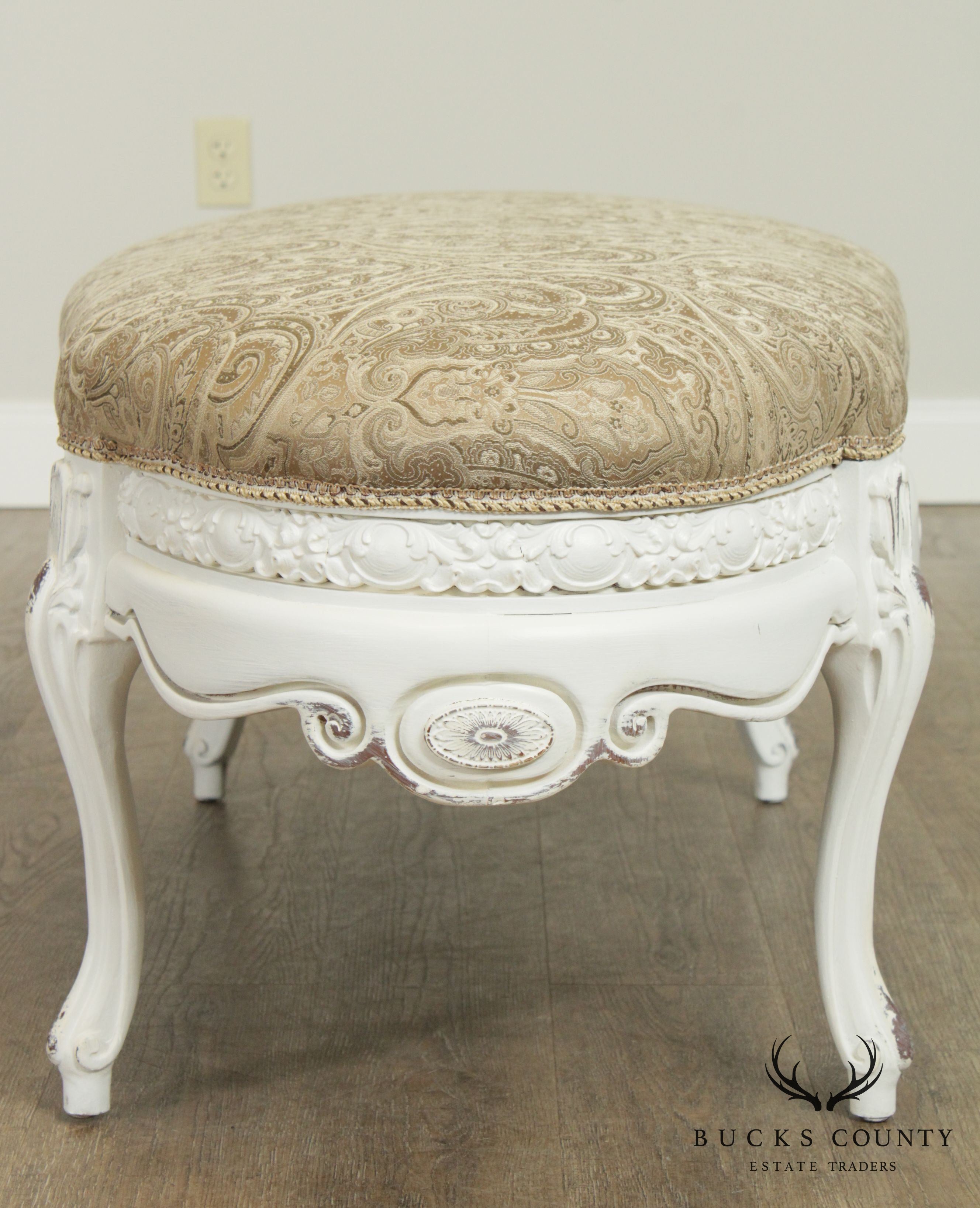 French Louis XV Style Custom White Painted Oval Ottoman