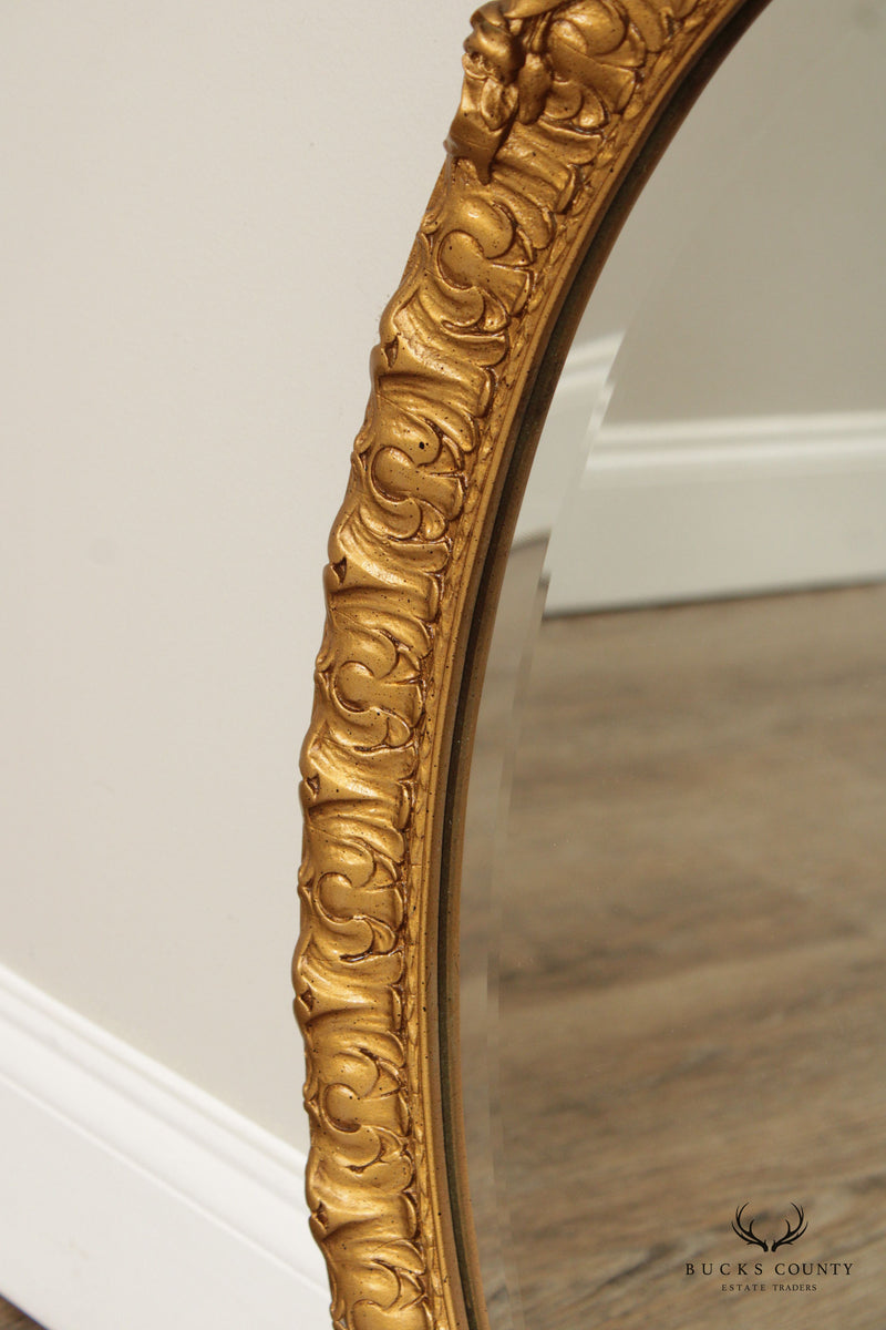 NEOCLASSICAL STYLE CARVED GOLD FRAME OVAL WALL MIRROR
