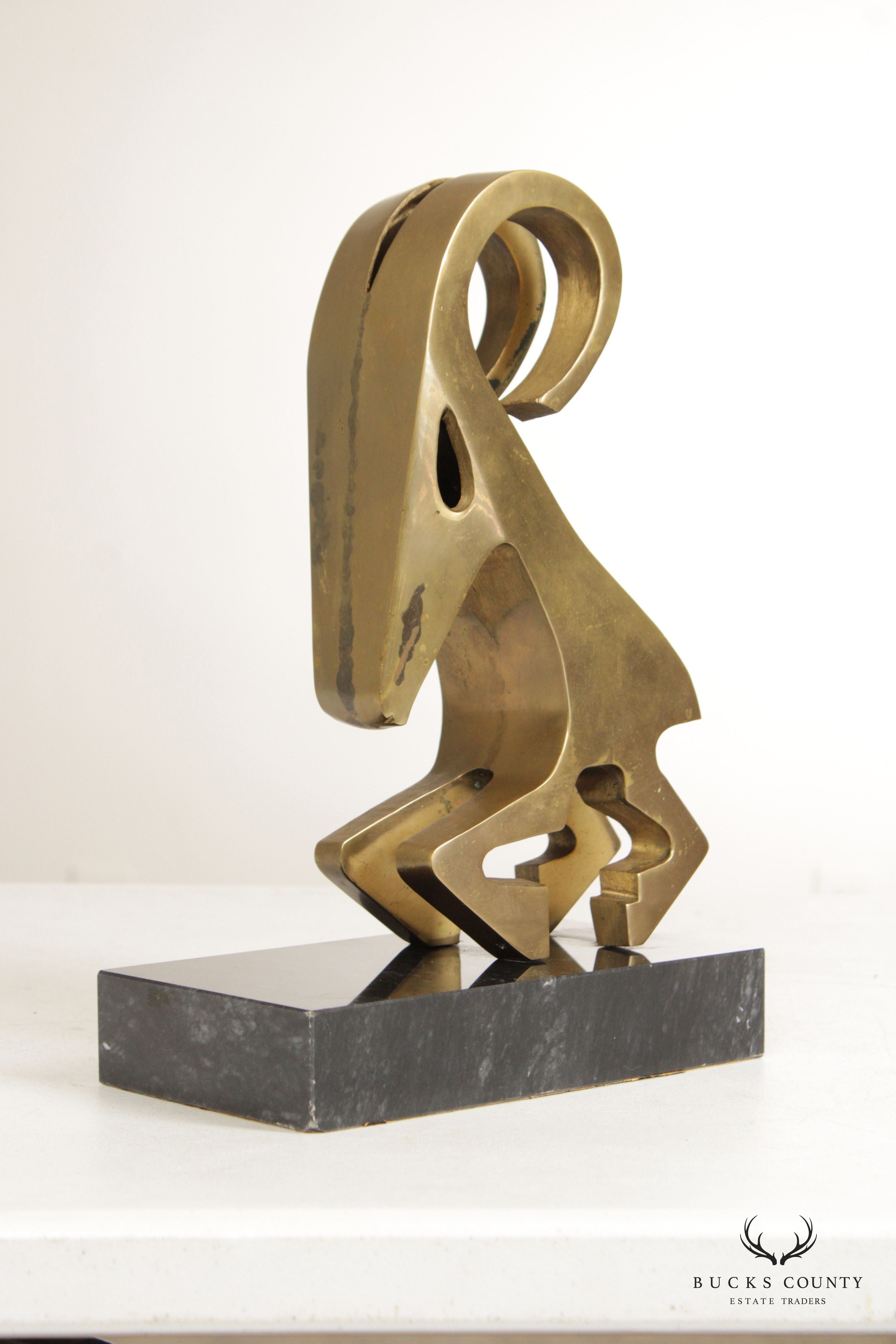 Modernist Abstract Brass Ram Sculpture