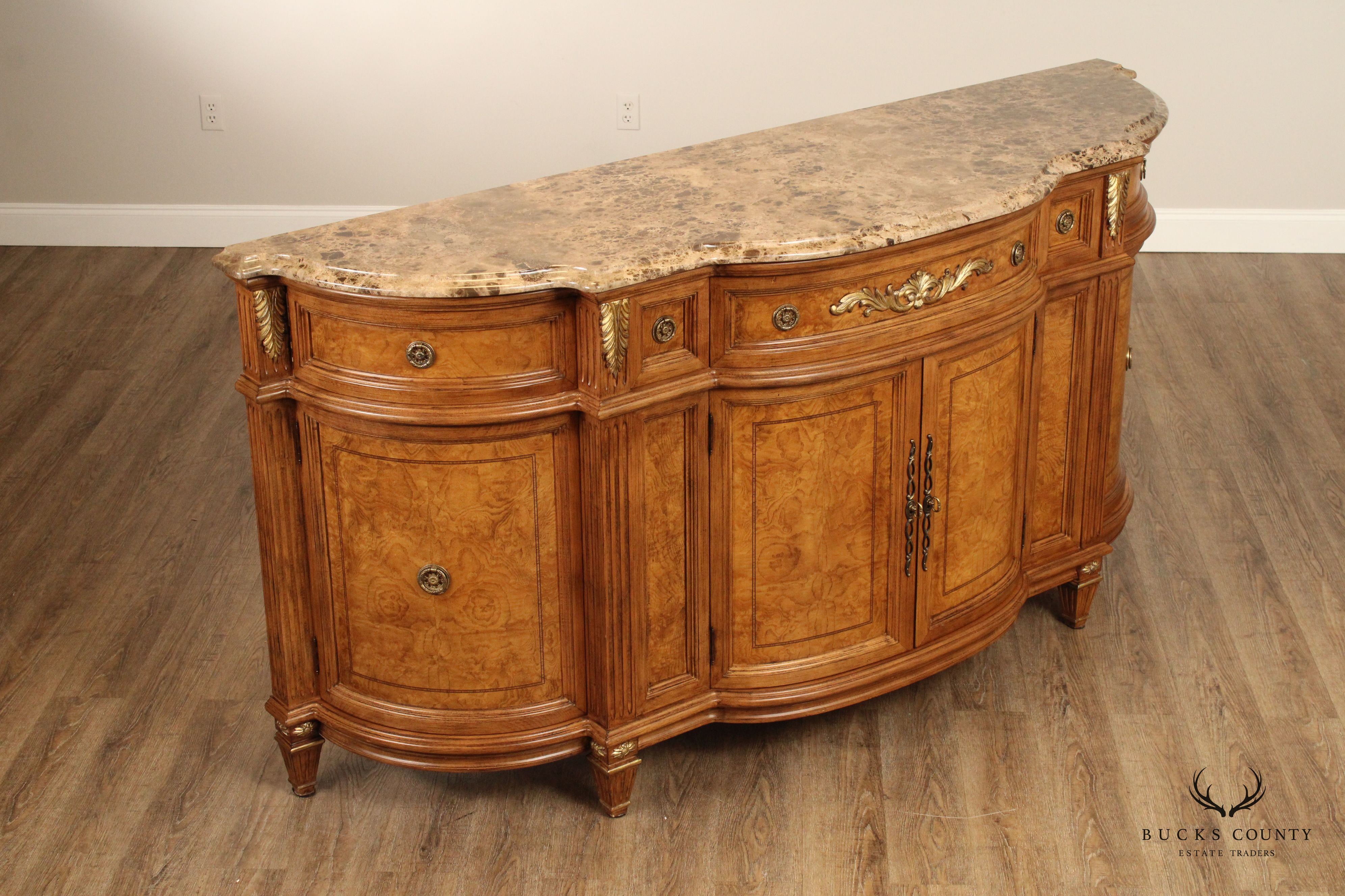 Jeffco French Louis XVI Style Marble Top Burlwood Sideboard