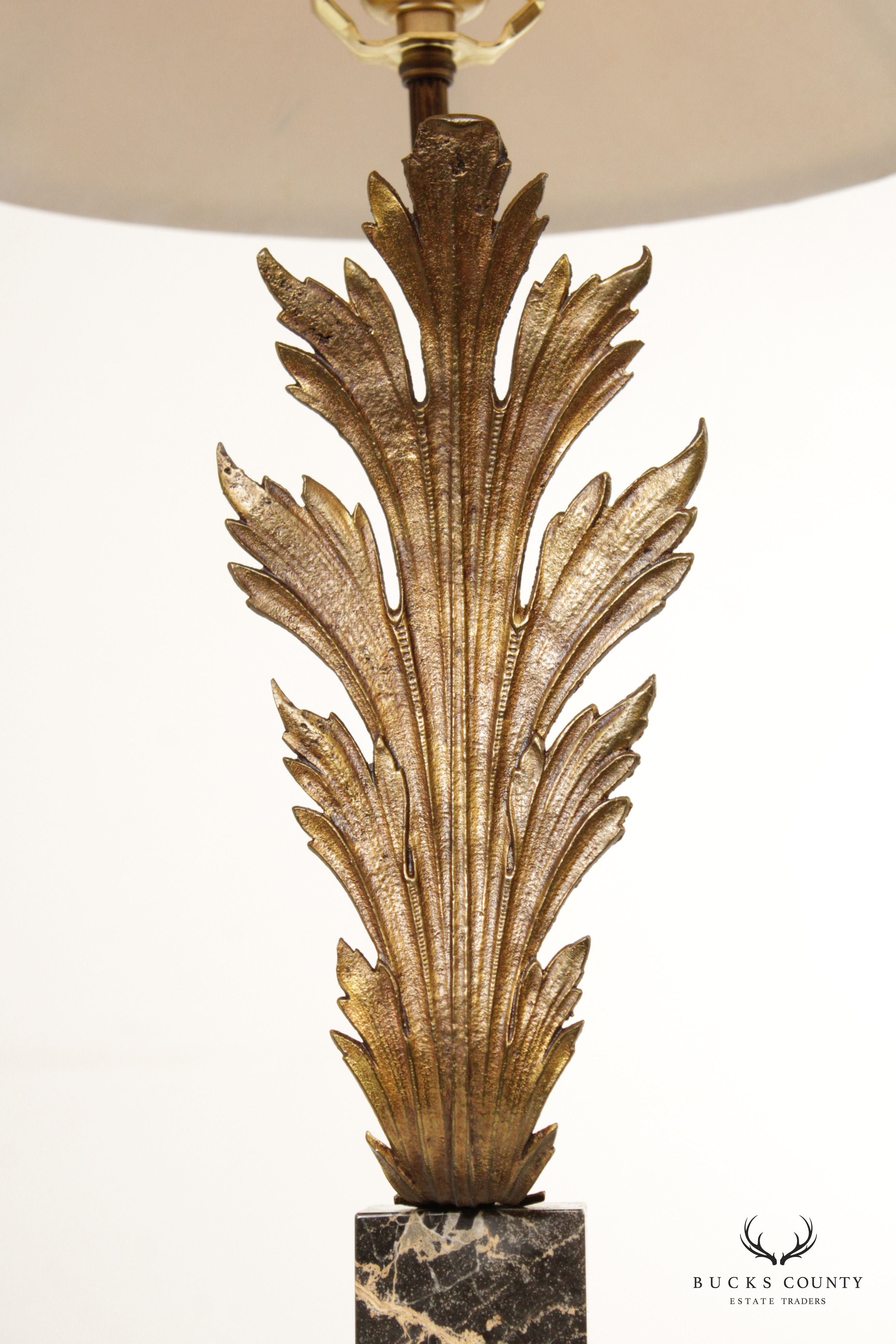 Acanthus Bronze and Marble Table Lamp with Shade