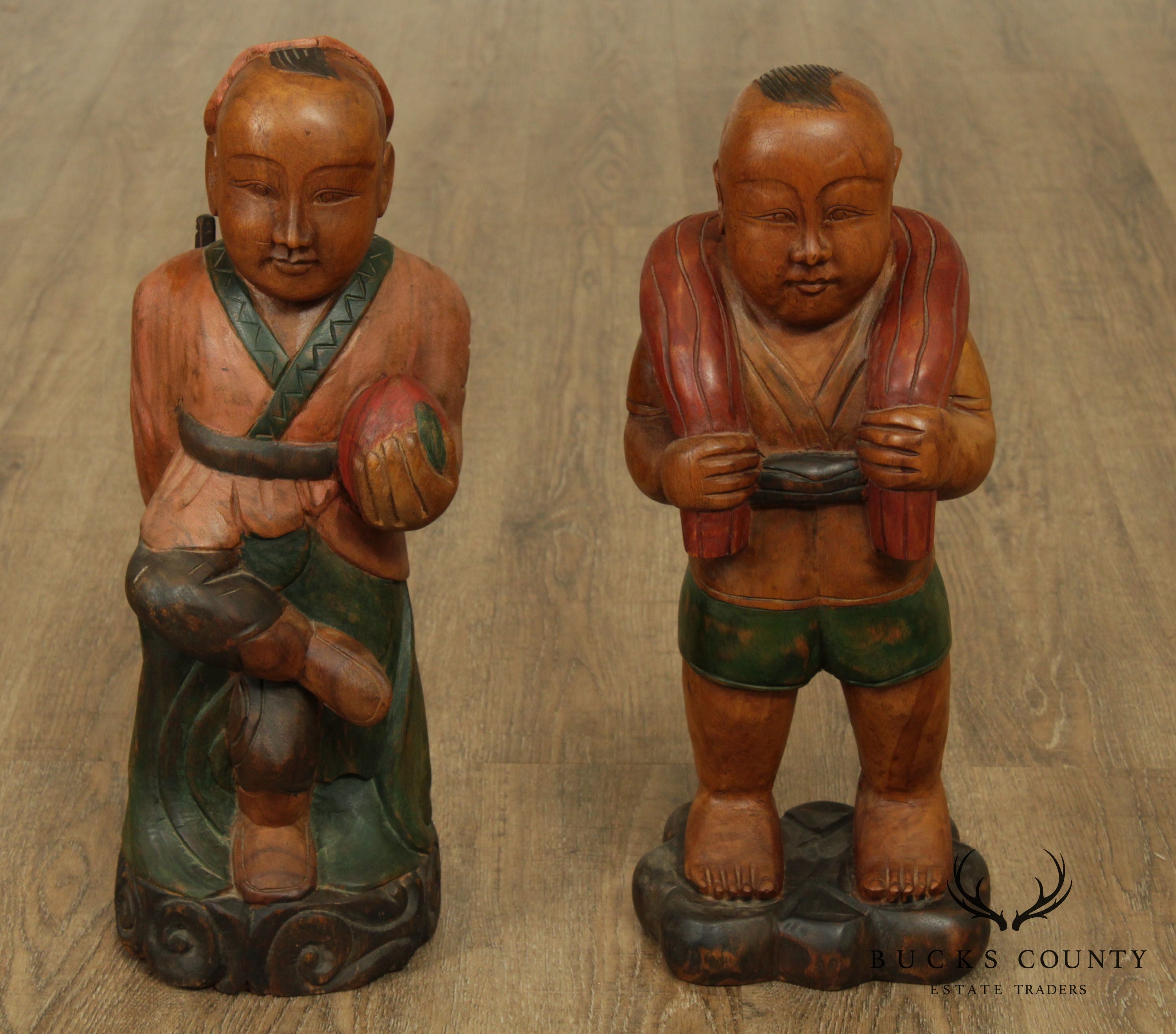 Vintage Pair Chinese Carved Figures