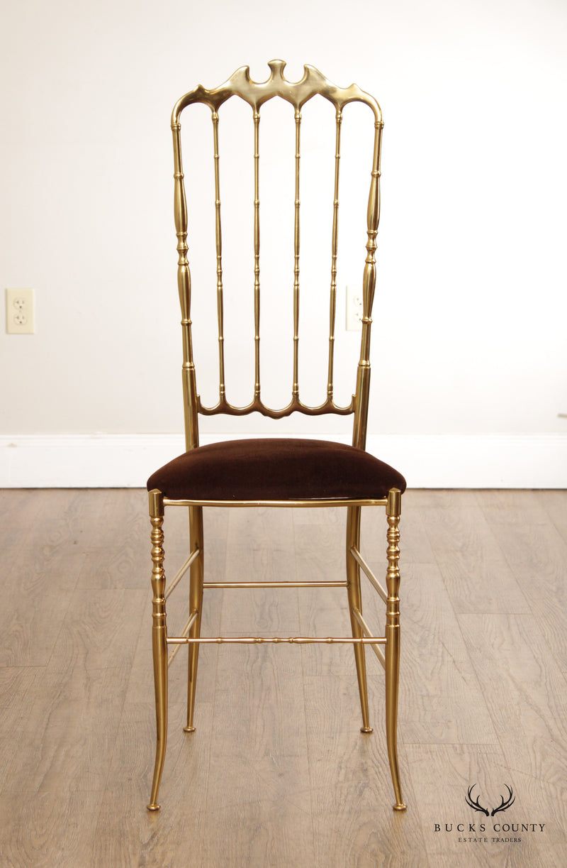 Italian Hollywood Regency Brass Chiavari Side Chair