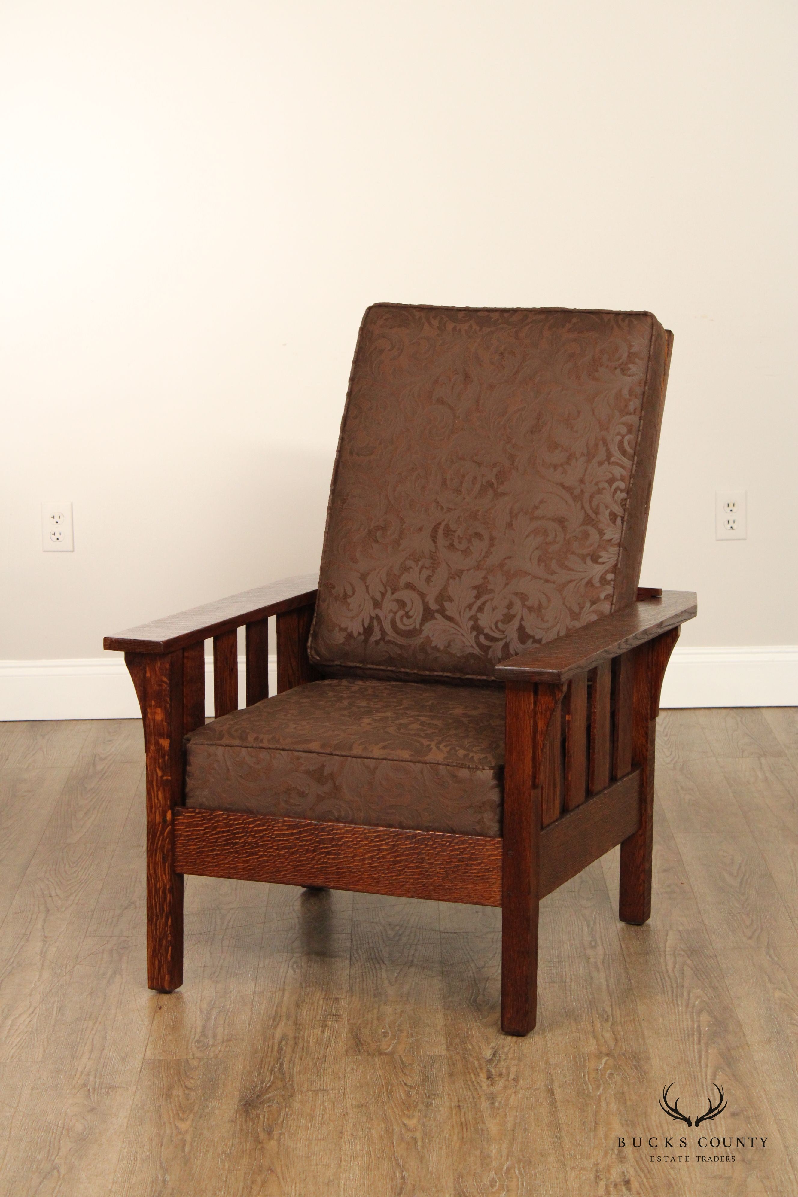 J.M. Young Antique Mission Oak Reclining Morris Chairx