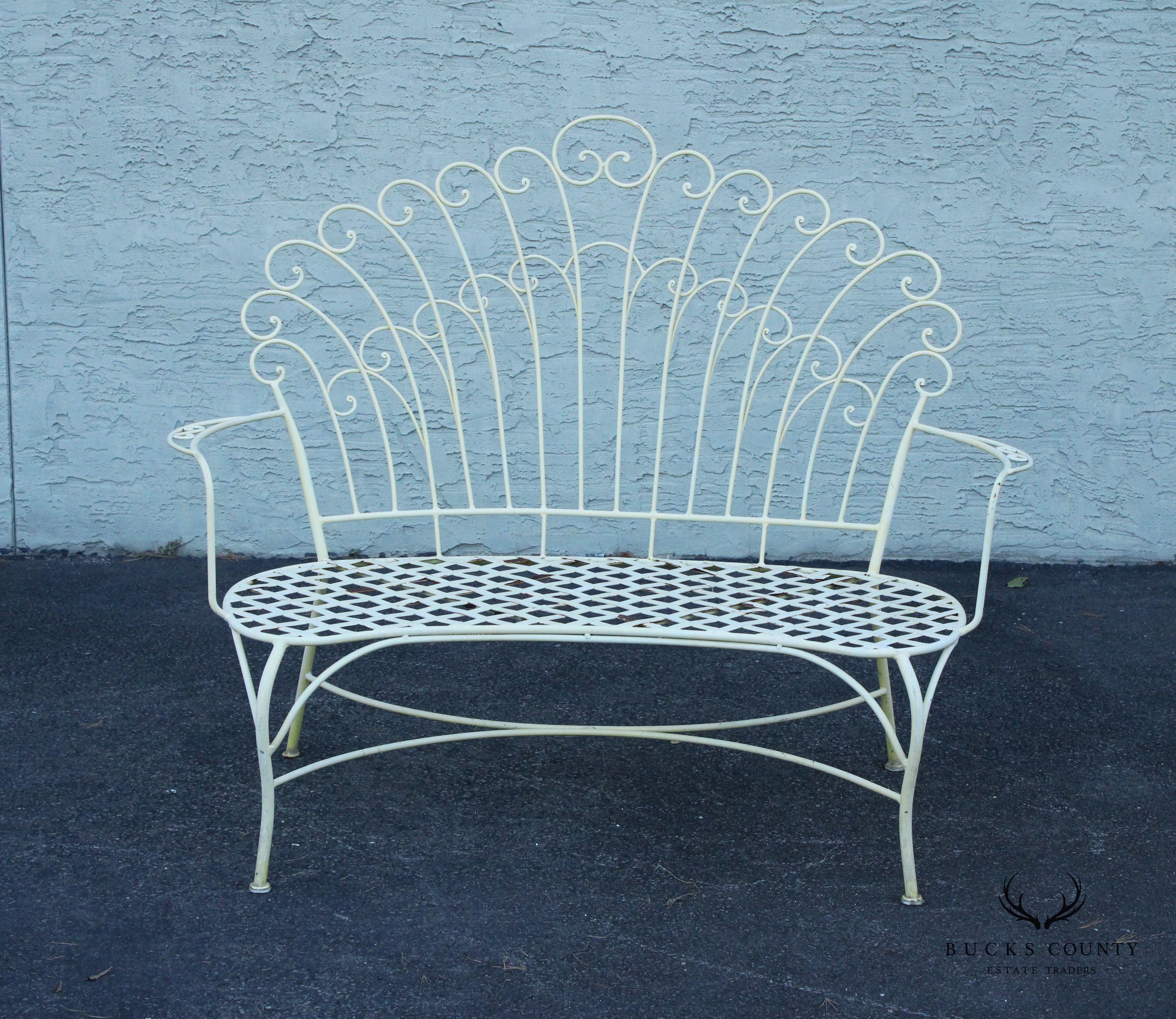 Vintage Wrought Iron Outdoor Patio Peacock Bench