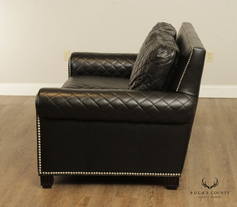 Century 'Lyndon' Black Quilted Leather Loveseat or Settee