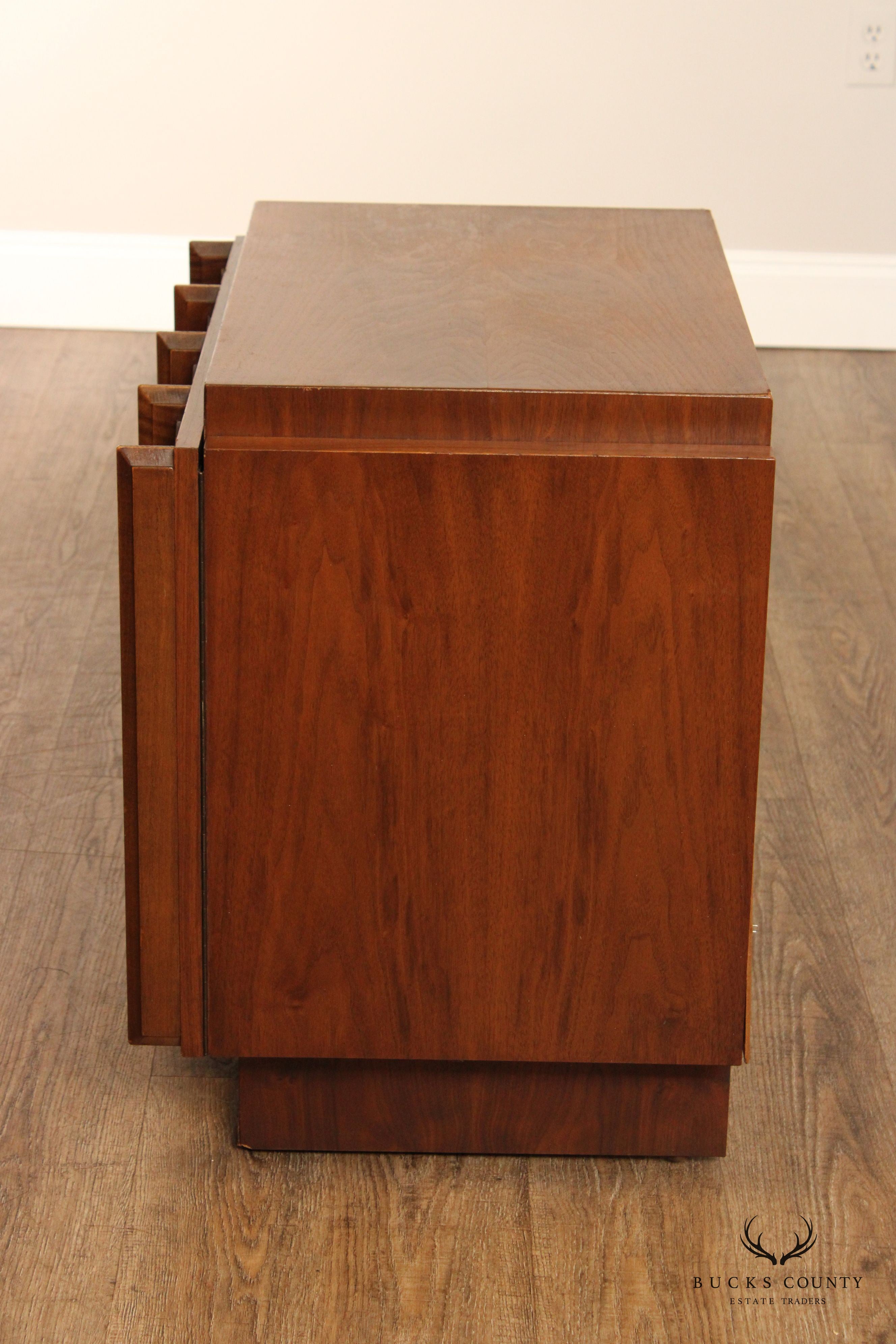 Tobago Mid Century Modern Sculpted Walnut Nightstand Cabinet