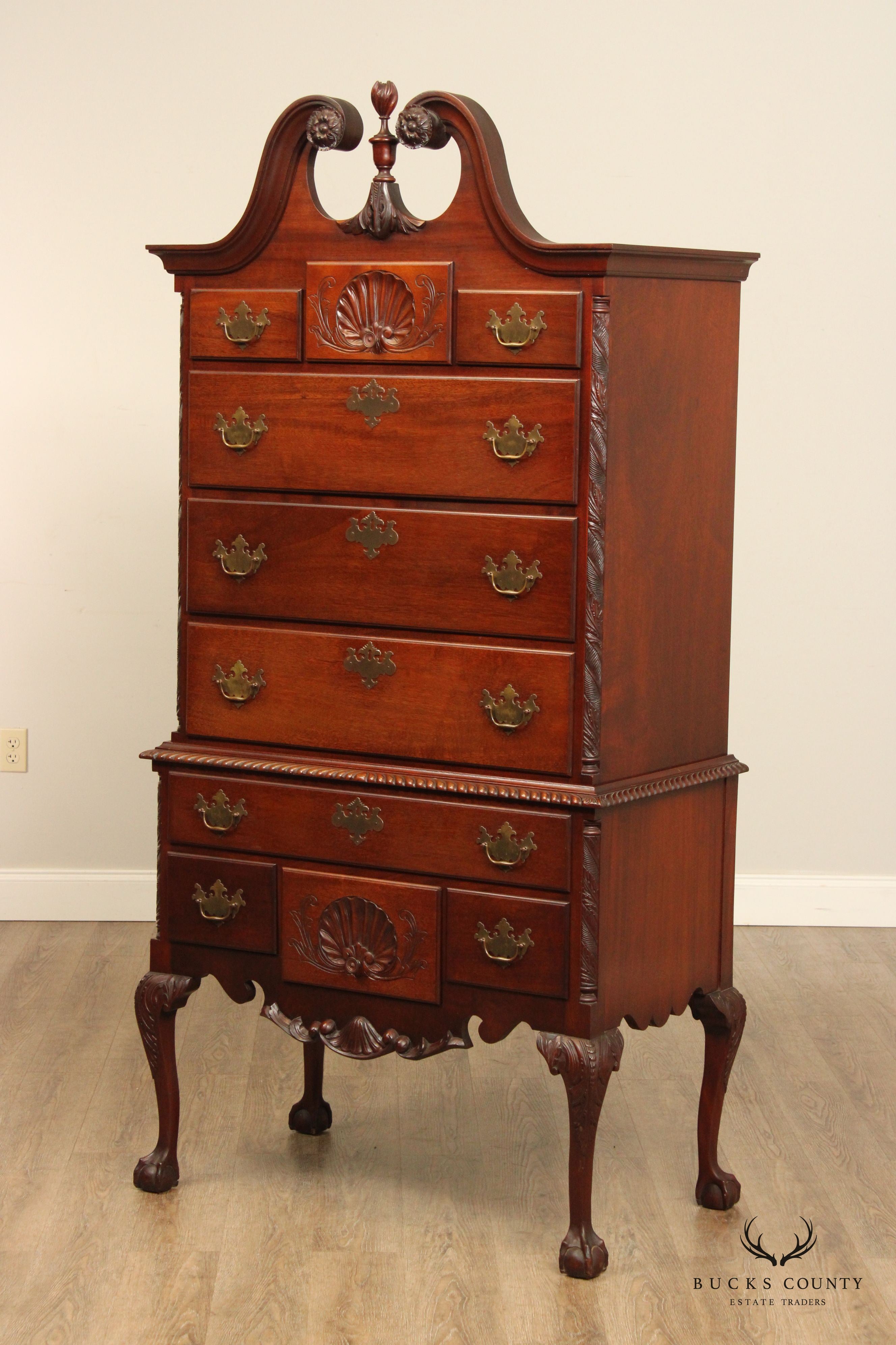 Custom Crafted Philadelphia Chippendale Style Carved Mahogany Highboy