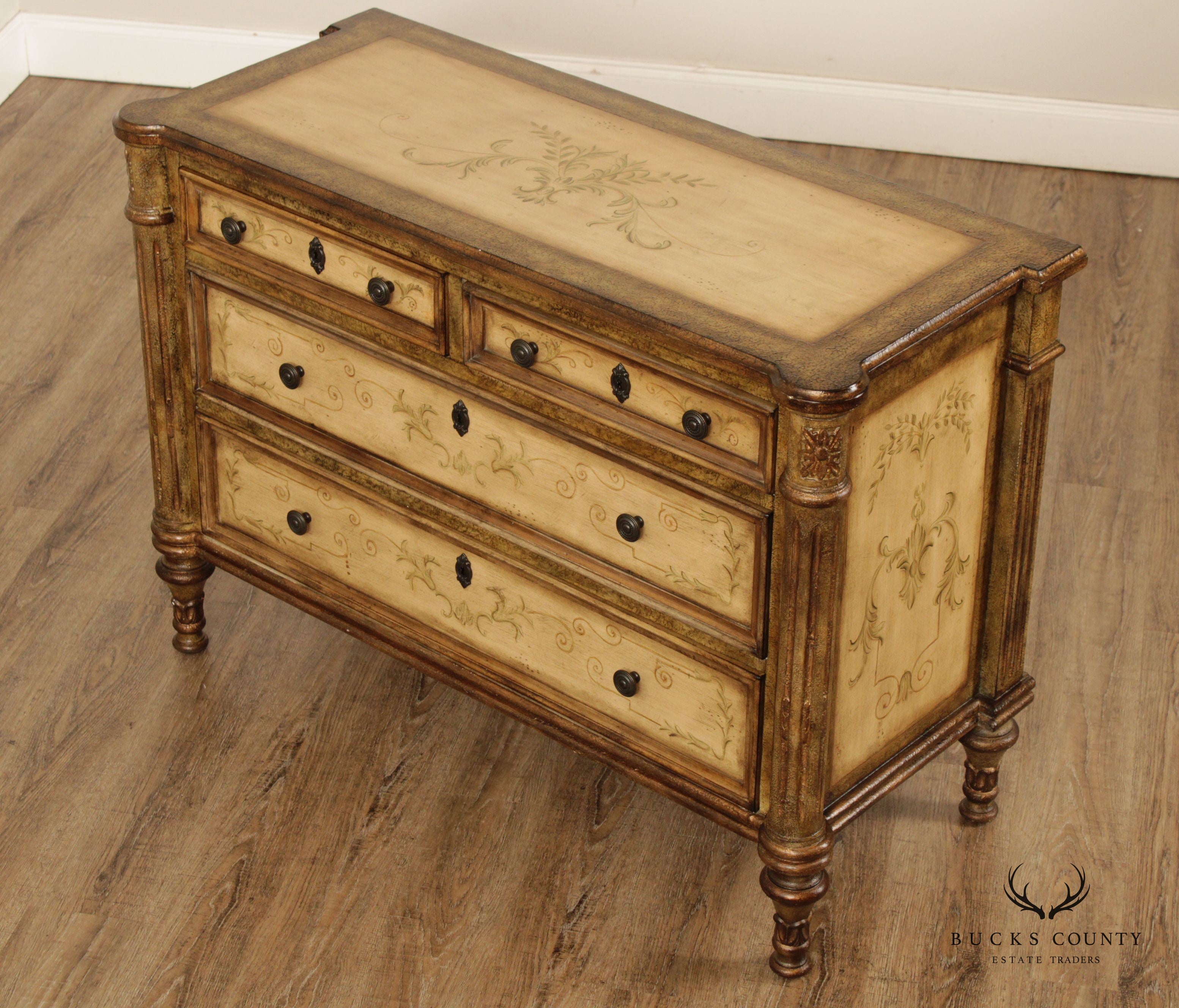 Paint Decorated French Louis XVI Style Chest Of Drawers