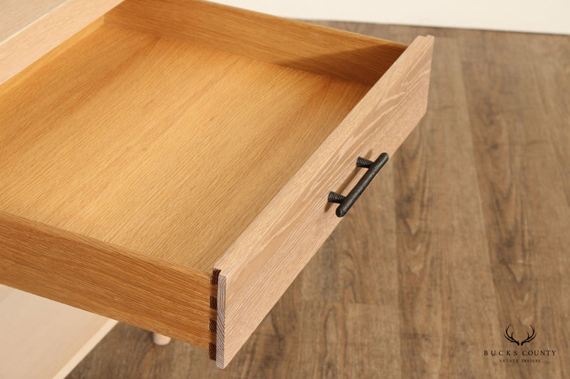 Modern Pair of Cerused Oak One-Drawer Side Table Nightstands