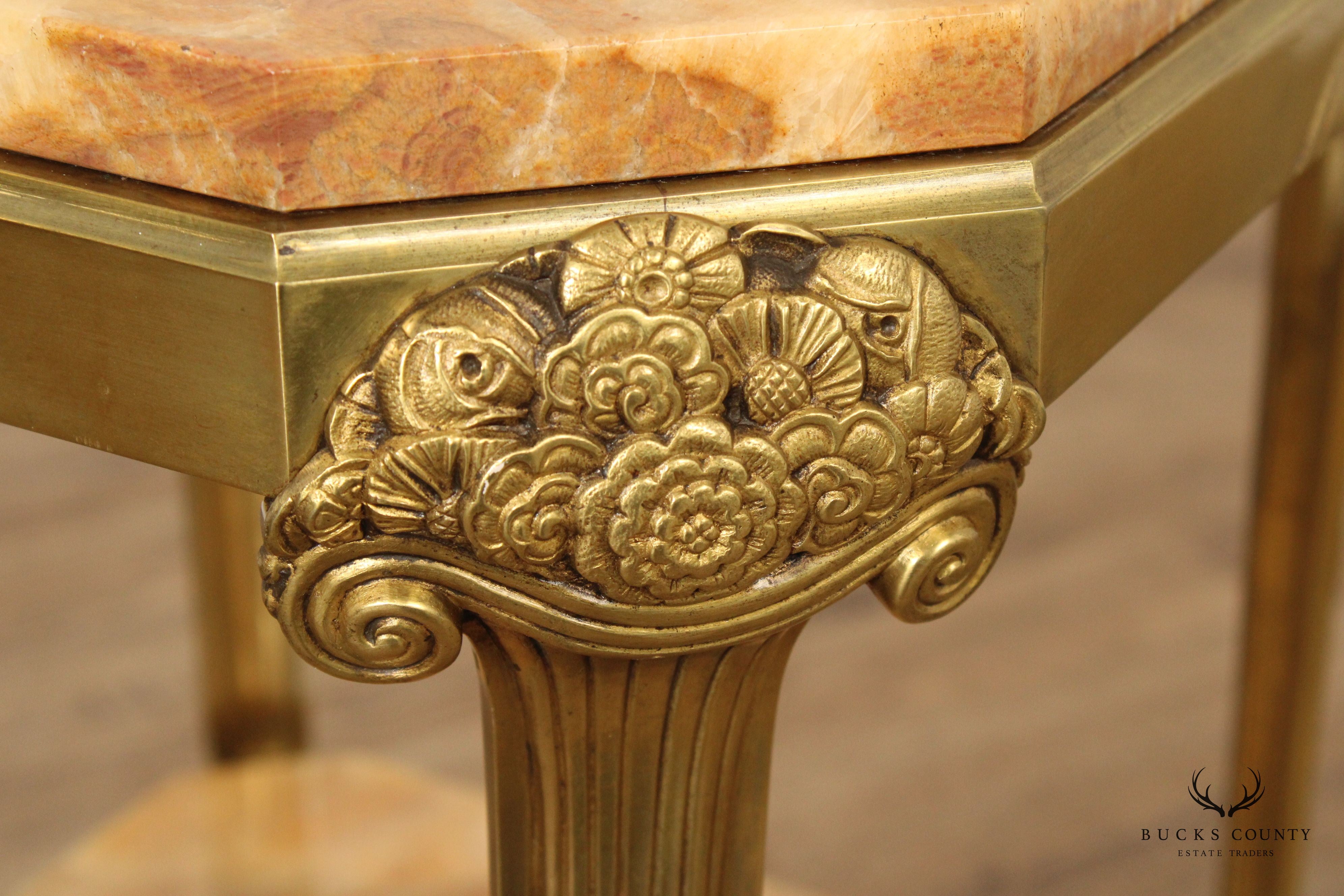 French Art Nouveau Two-Tier Onyx and Brass Side Table