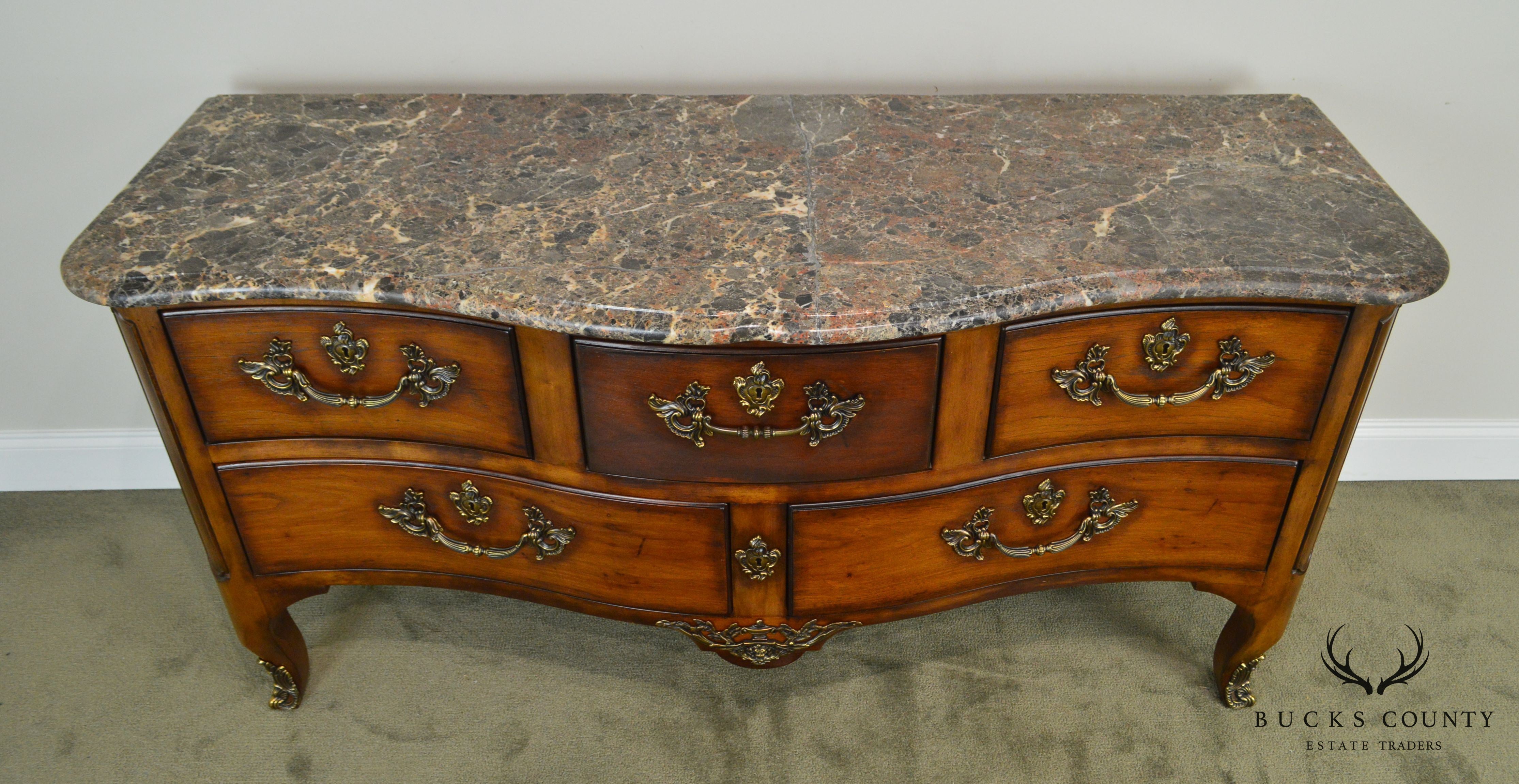 Henredon French Louis XV Style Large Marble Top Commode Chest