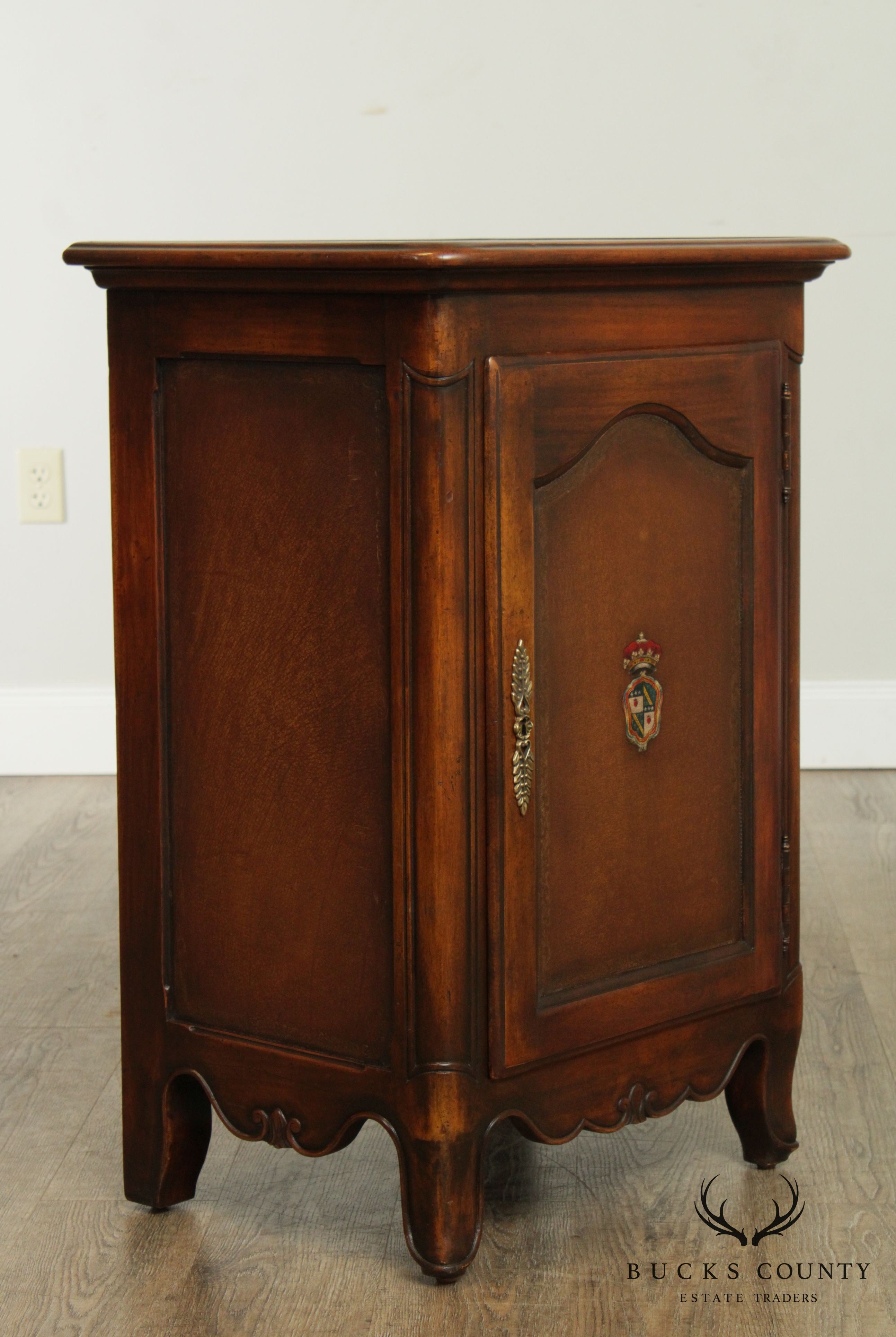 Theodore Alexander Mahogany Leather Wrapped One Door Side Cabinet